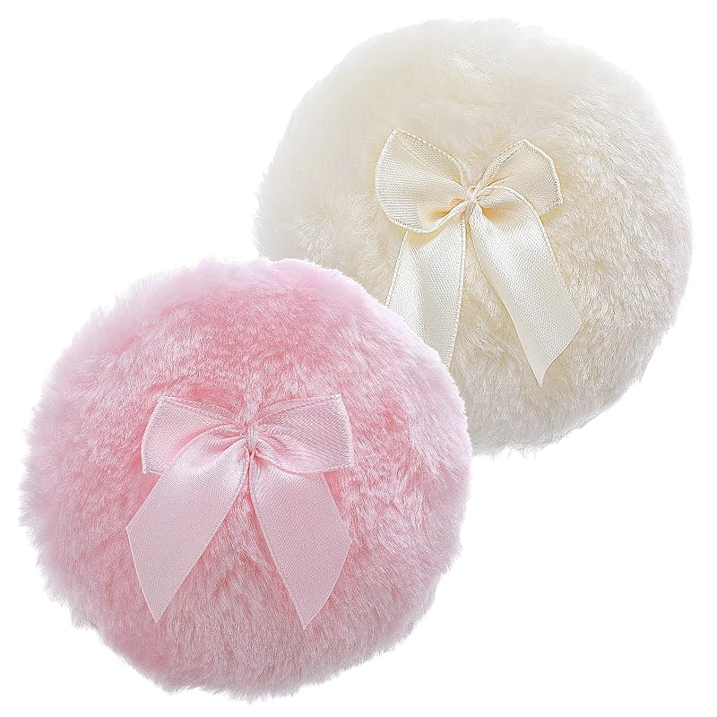 Puff para Pó Sibba de Veludo, 10 cm, Lavável e Reutilizável, Rosa e Amarelo, Pacote com 2