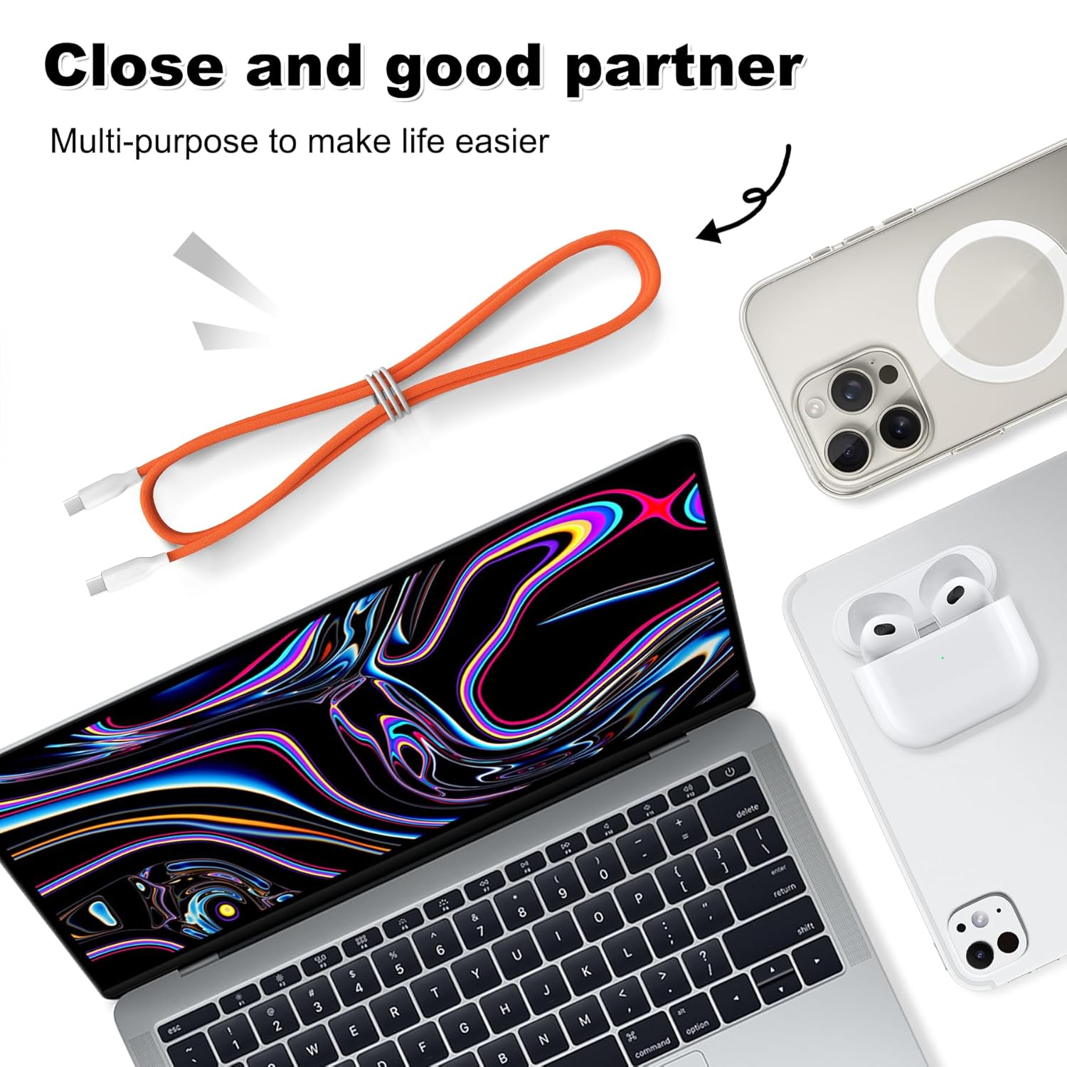 USB 4 Cable 16.5FT /5M, 20Gbps Data Transfer & 240W PD 3.1 Charging, Supports 5K/4K@60Hz Video, Compatible with Thunderbolt 4/3, MacBook, SSD, Docking Station, VR Headset, XPS, Surface Pro,orange