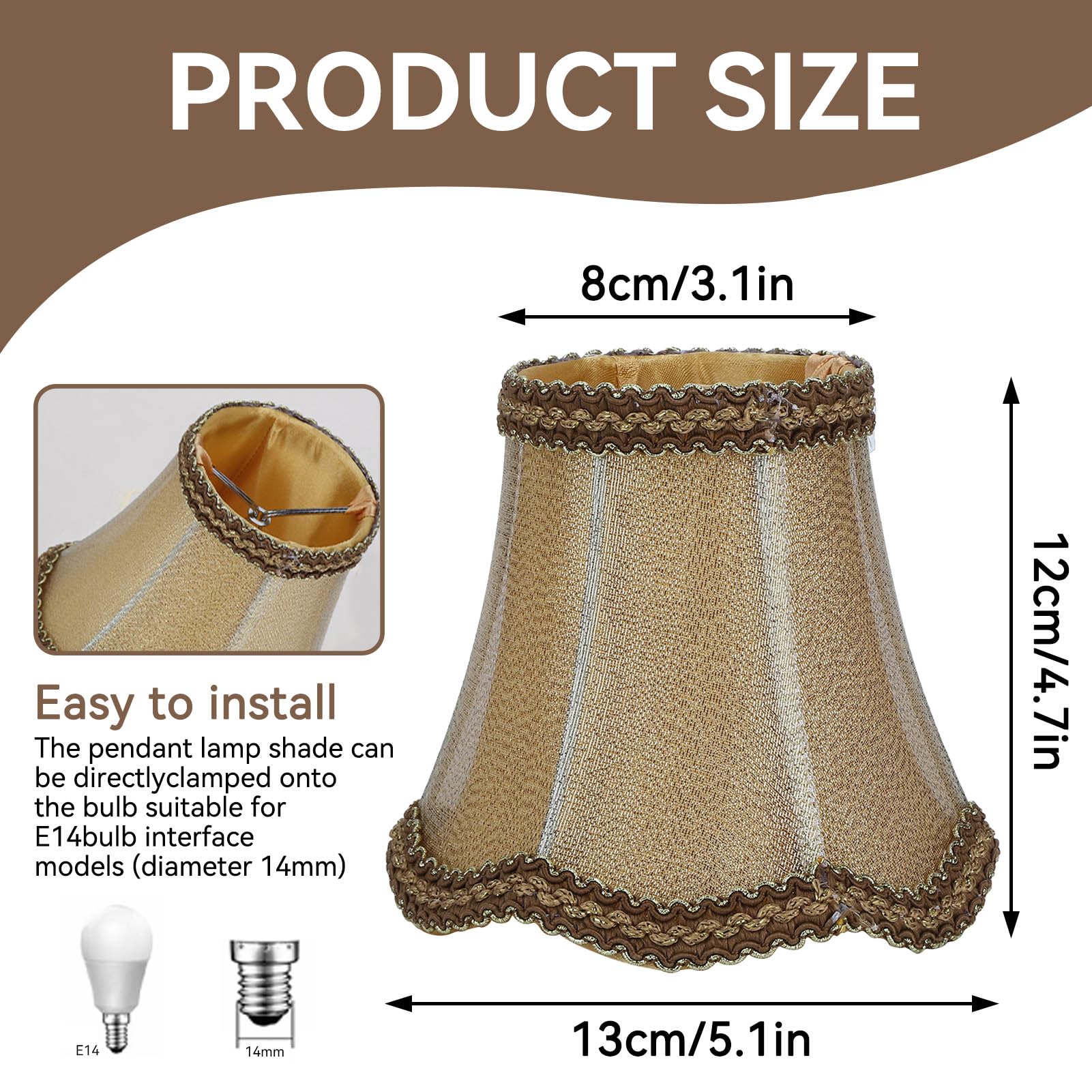 Paralume Tessuto Piccolo, Set di 6 Paralume per lampada in Tessuto di Fatto a Mano con Clip su Onde Inferiori per Lampadari Lampadario Lampada a Muro Luce da Tavolo,5.1x4.7x3.1 Pollici