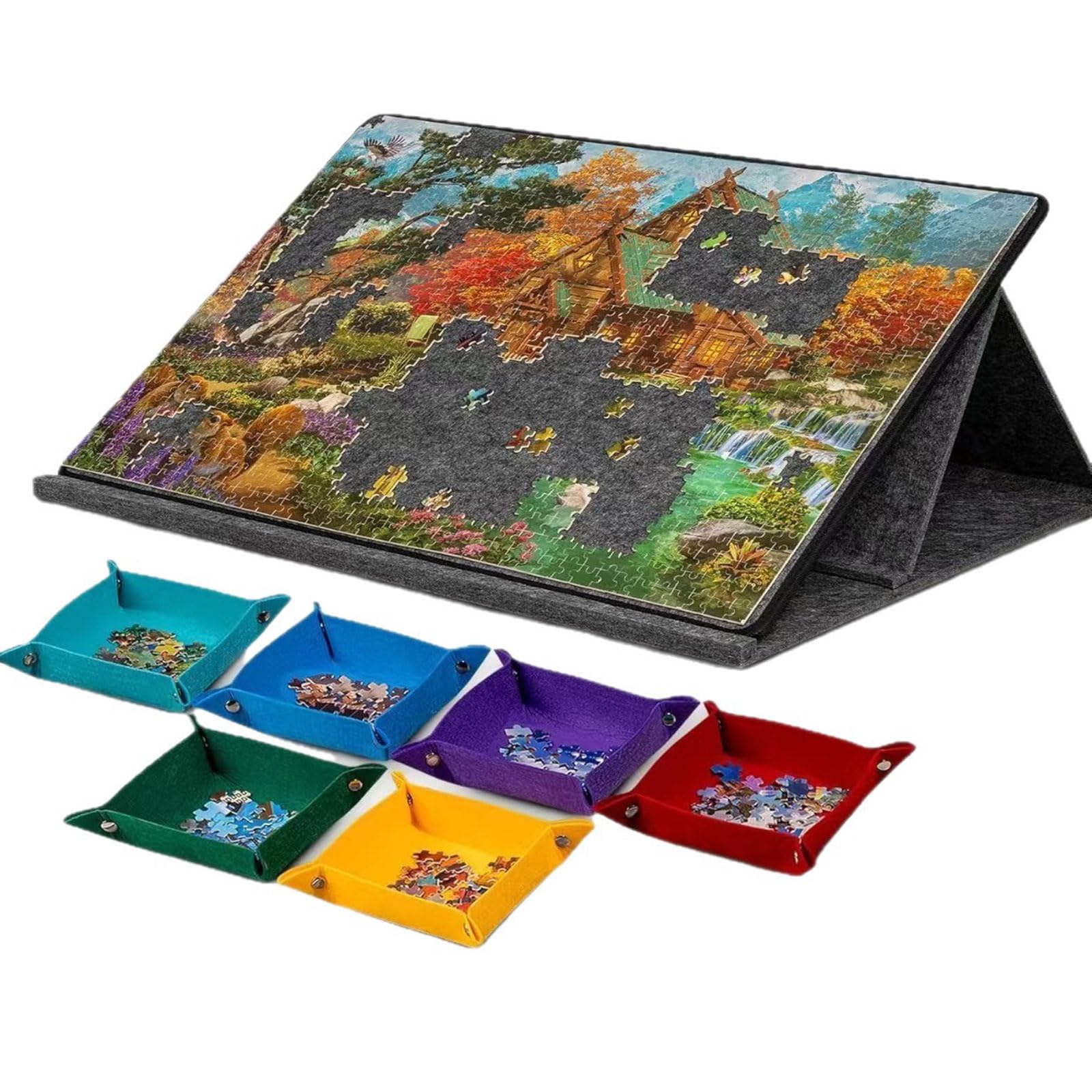 Puzzle Pieghevole,1000 Pezzi,Tavolo per Puzzle,Tappetino Puzzle,Tappetino Antiscivolo in Feltro per Puzzle,Facile da Riporre e Trasportare,per Bambina,Adulti,Angolo Regolabile,78 * 56cm