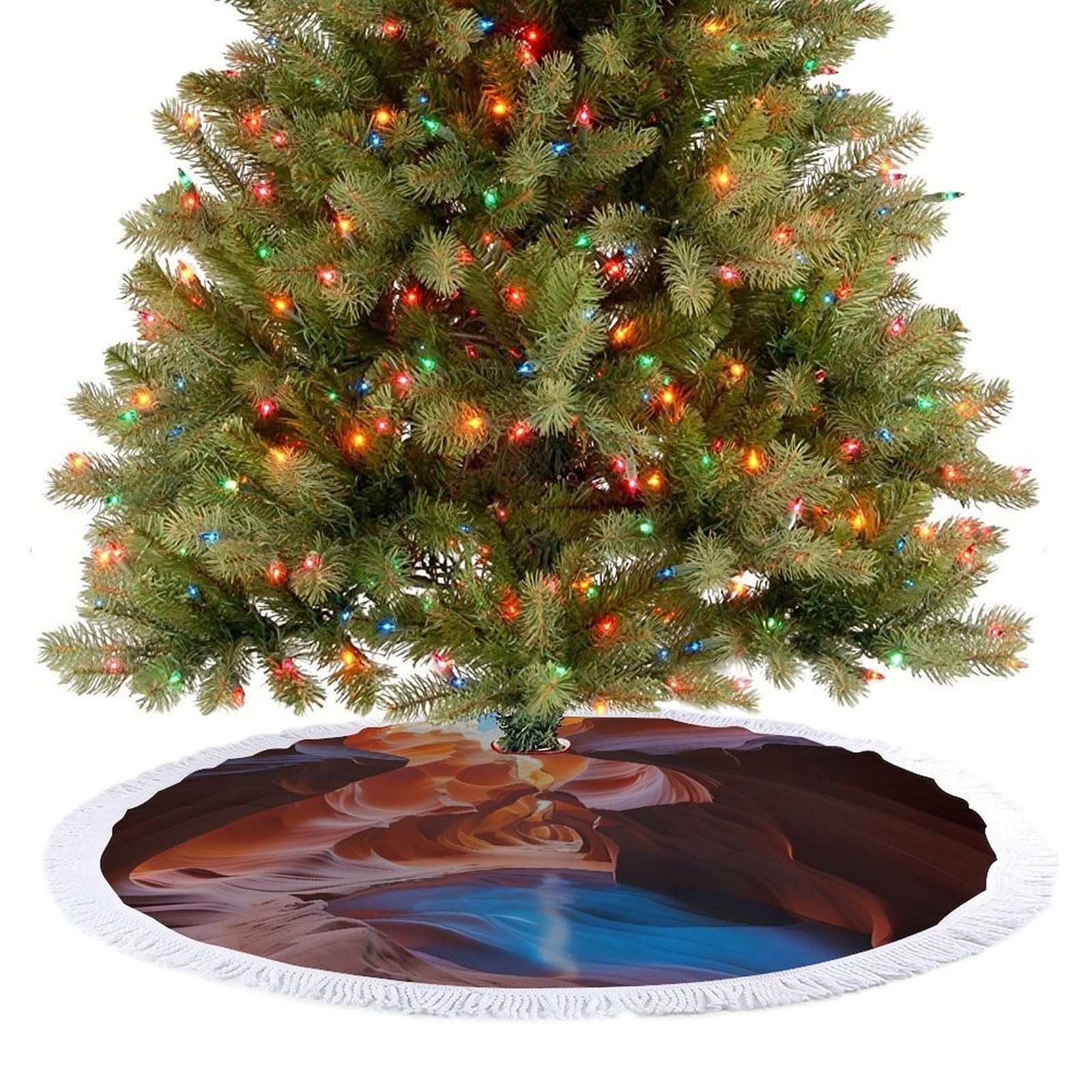 Antelope Canyon Christmas Tree Skirt 30"x30" Rustic Xmas Tree Mat with Tassel Ornament Christmas Trees Cover Skirt Mat for Evergreen Trees Ornament Winter Holiday Mats Decorations