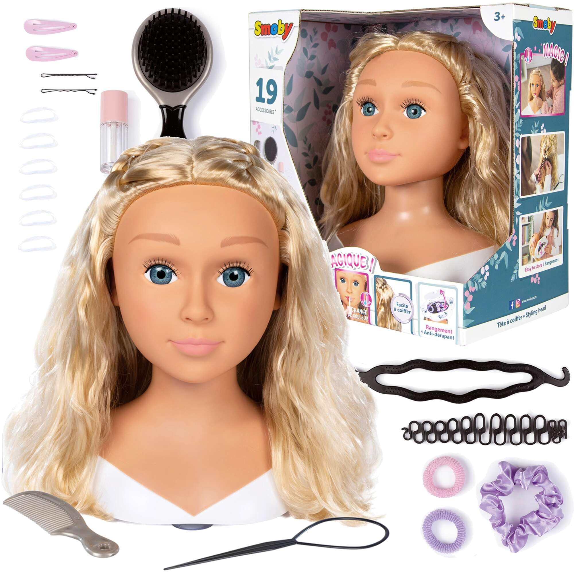 Smoby Großer Friseur-Stylingkopf Nia Haarstyling-Puppe + Zubehör