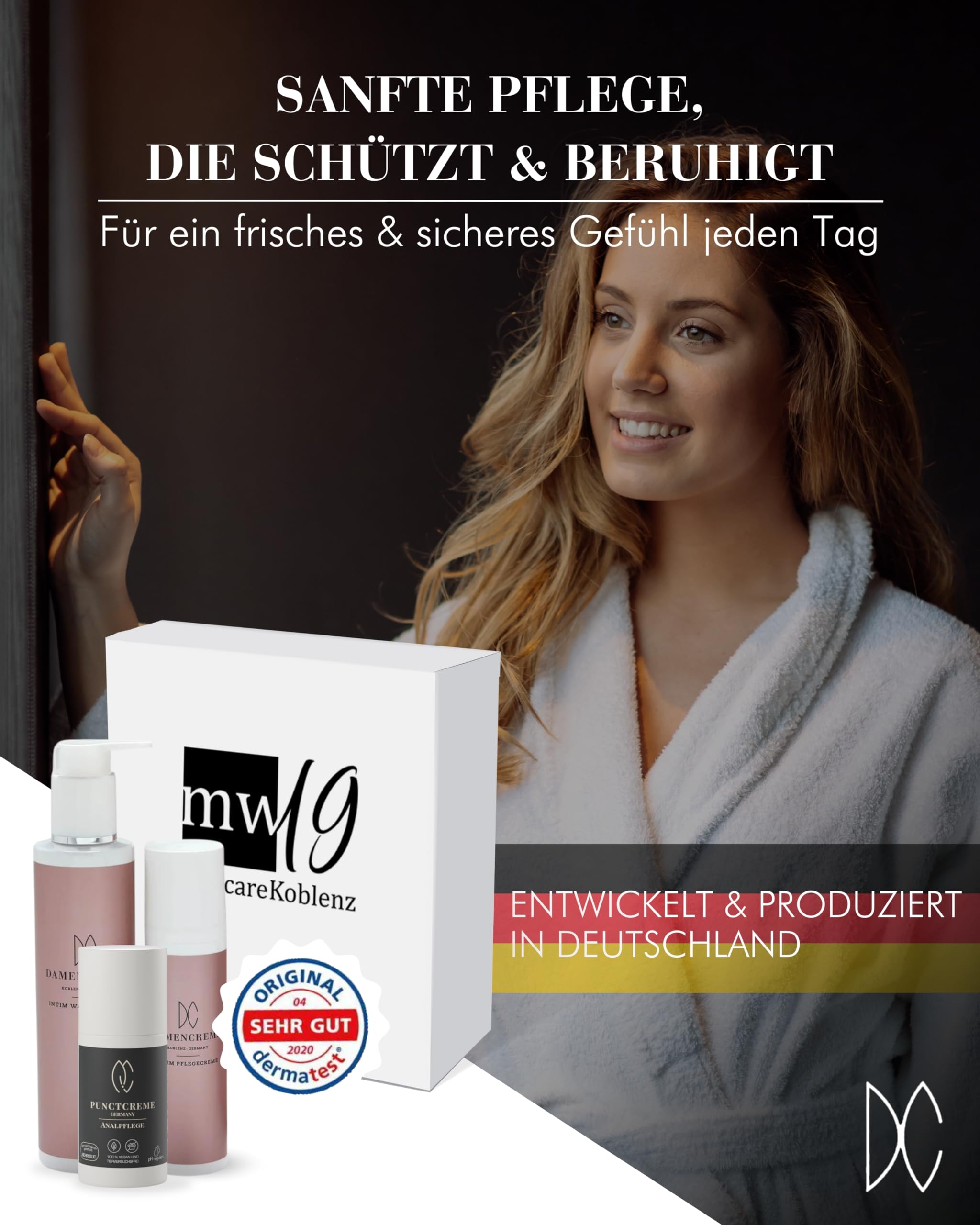 DAMENCREME Intim Pflege Set für Frauen I Intim Pflegecreme 75 ml, Duschgel 200 ml & Punctcreme 30 ml I Sanfte Reinigung I Vom Gynäkologen empfohlen I Dermatologisch getestet