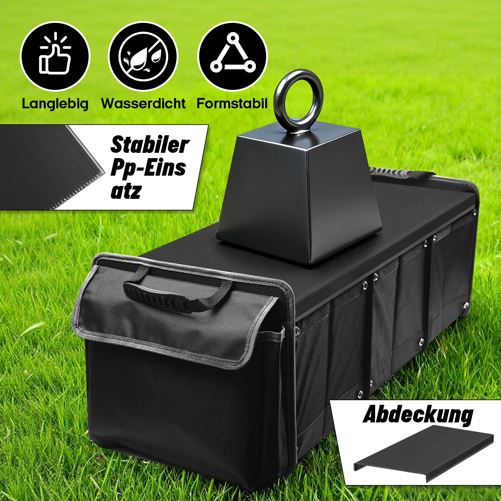 Organizer per bagagliaio auto, 94 l, pieghevole 5 in 1, con borsa termica integrata, 3 scomparti extra grandi e coperchio, contenitore regolabile per SUV Kombi, campeggio e uso quotidiano