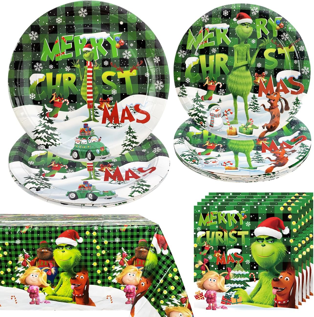 41pcs Grinnch Christmas Party Supplies, Christmas Party Tableware Set Include 1pcs