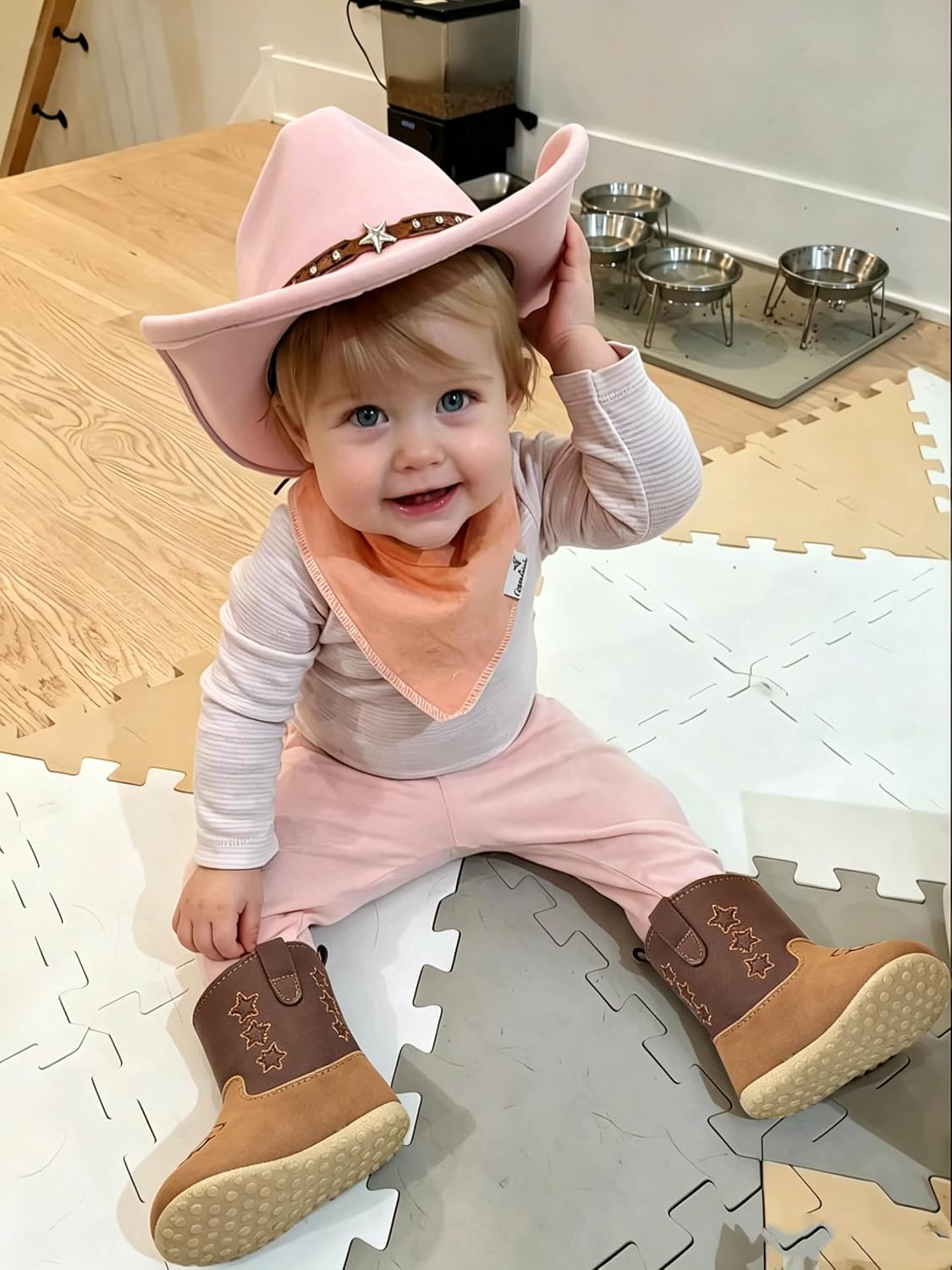 Jastore Infant Toddler Western Boots Star Cowgirl Cowboy Boots Soft Rubber Sole Booties for Baby Girls Boys