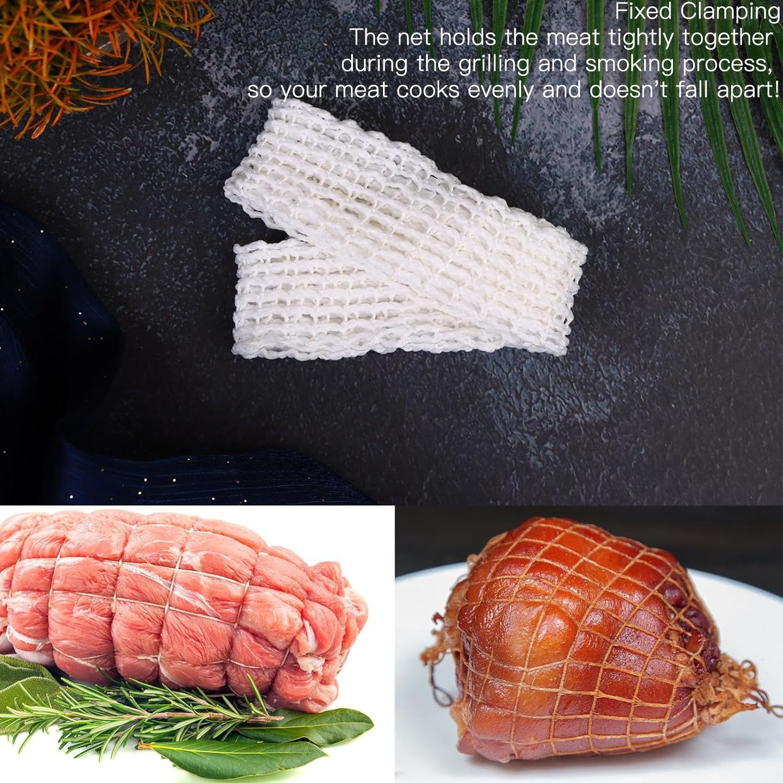 Meat Netting Roll,4Pcs Elastic Smoked Meat Poultry Ham Netting Meat Cotton Wrapping Net for Beef Cooking Sausage Making