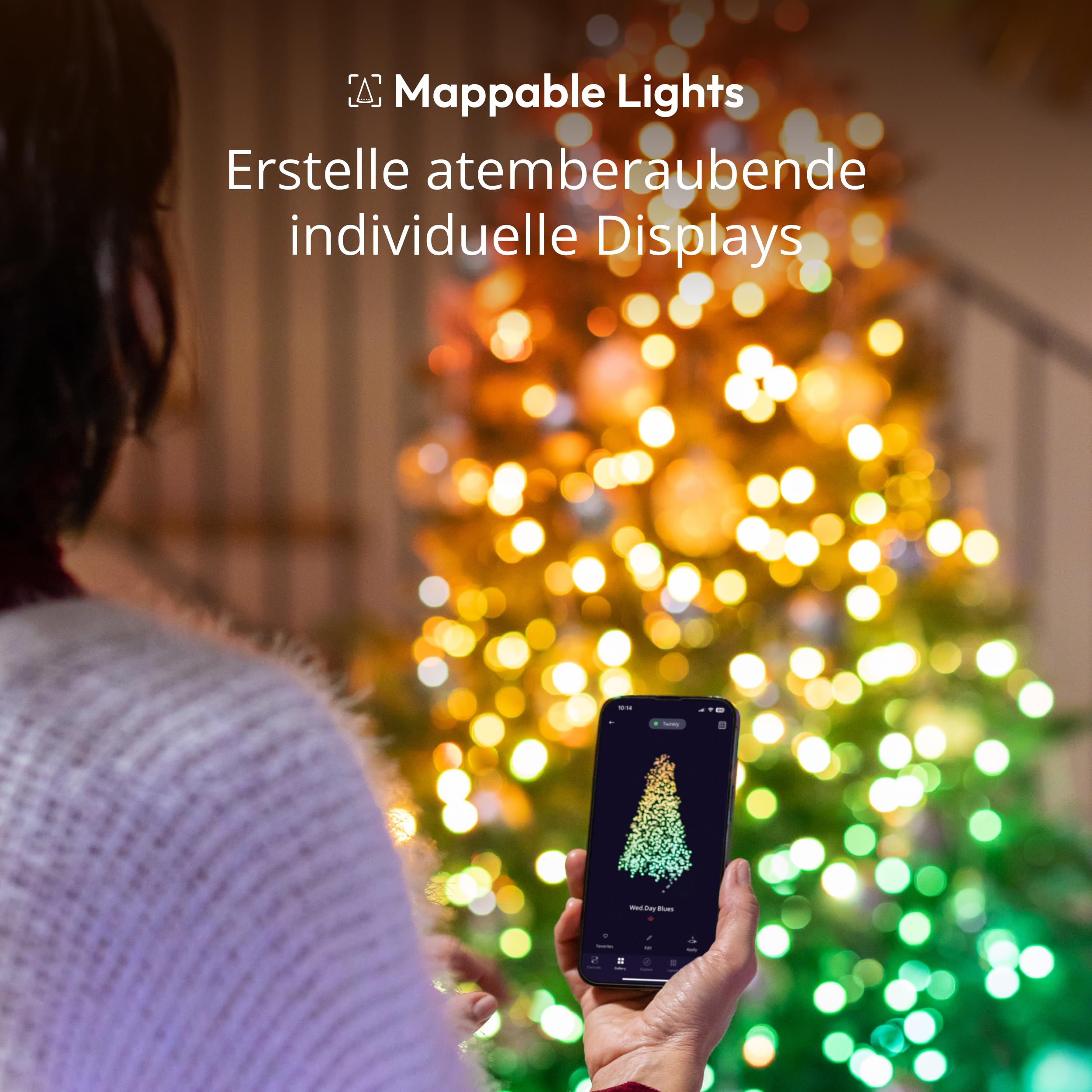 Twinkly Strings 400 LED RGB+ Weiß, LED-Lichterkette, Smarte LEDs für den Innen- und Außenbereich, Kompatibel mit Alexa und Google Home, IP44, App-Steuerung, Schwarzes Kabel, 32m