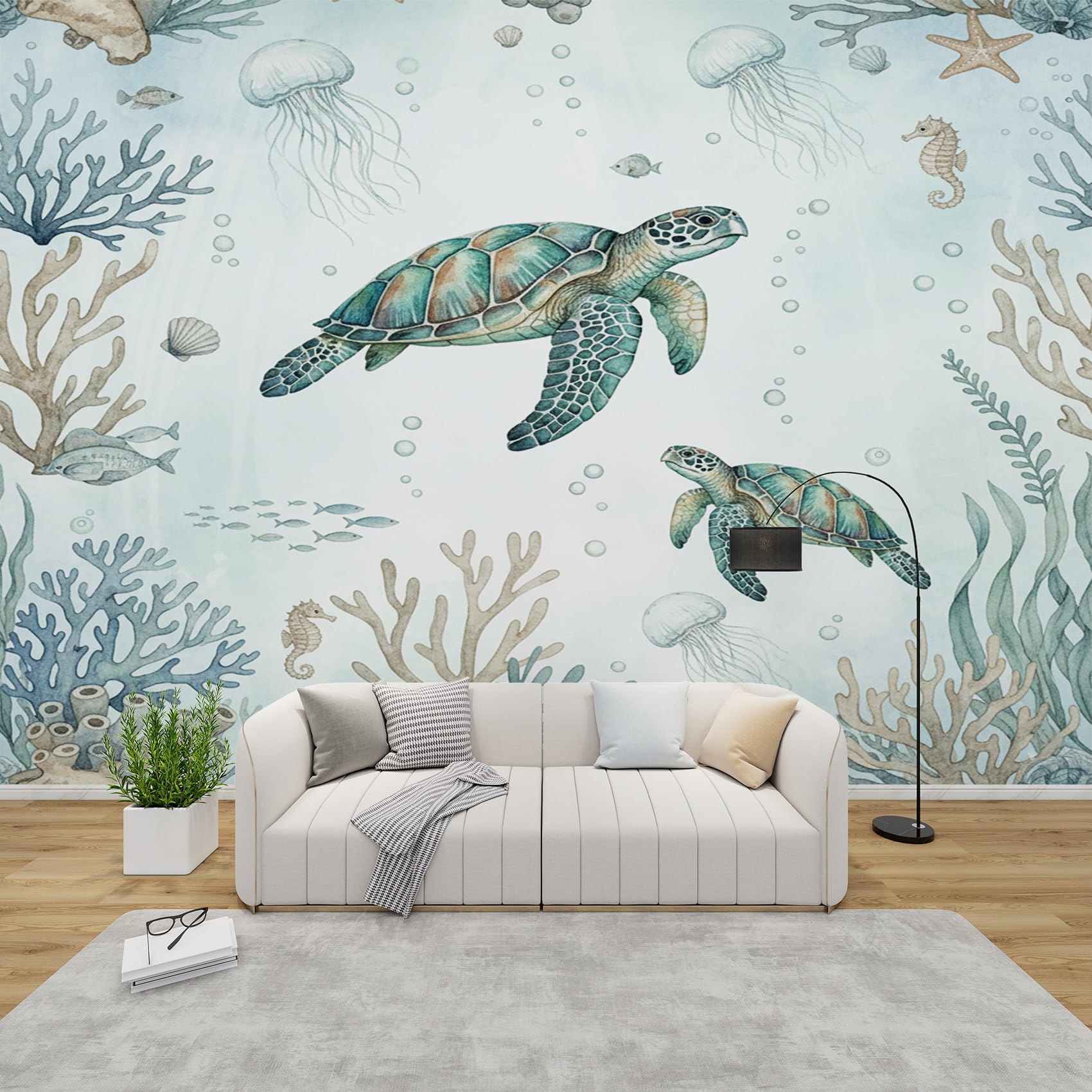 Tapete Schildkröte, Fototapete Meerestiere Schlafzimmer, Tapeten Vliestapete Ozean Kinder Wohnzimmer, Wandtapete Kinderzimmer Schildkröte Wanddeko, Mustertapete Vlies 416 x 254 cm (B x H)