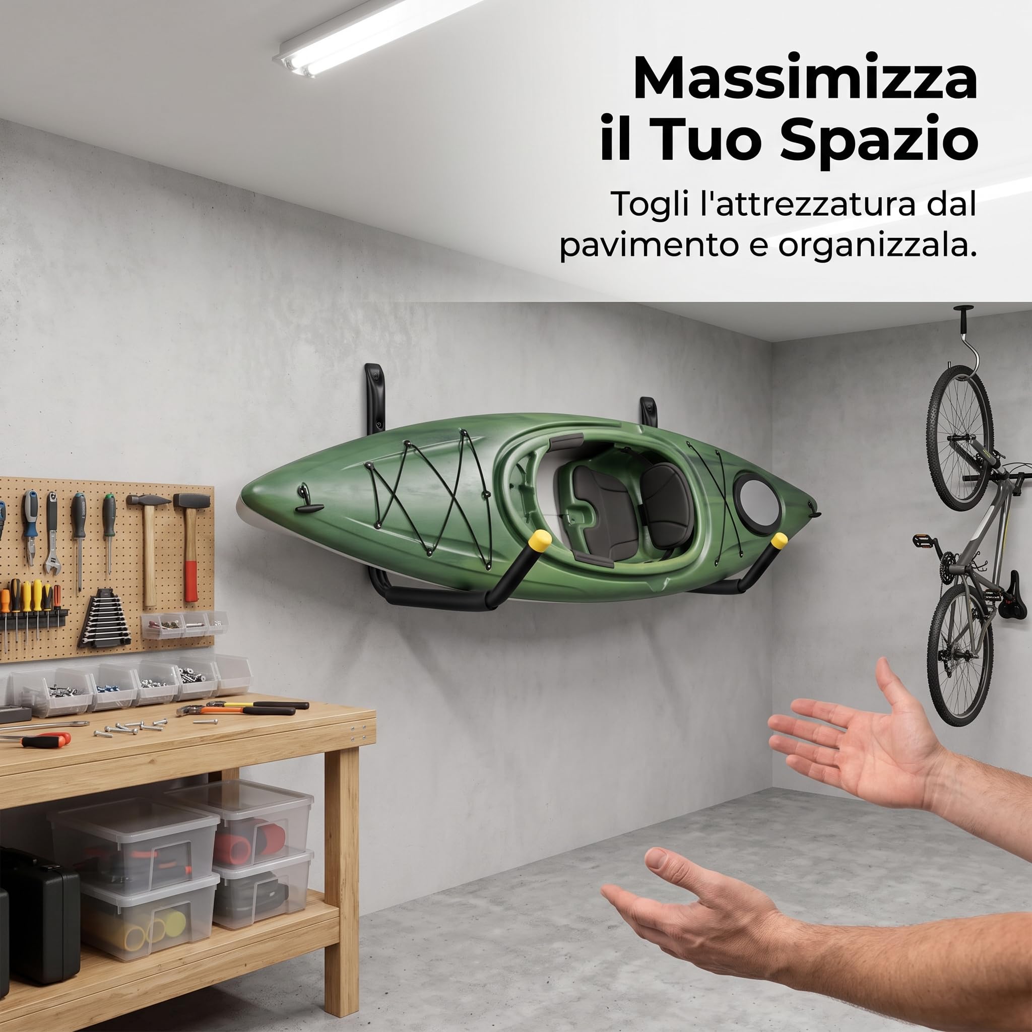 Supporto da Parete per Kayak e Canoa, Gancio Portaoggetti in Metallo per Garage, per Tavola da Surf e Paddleboard