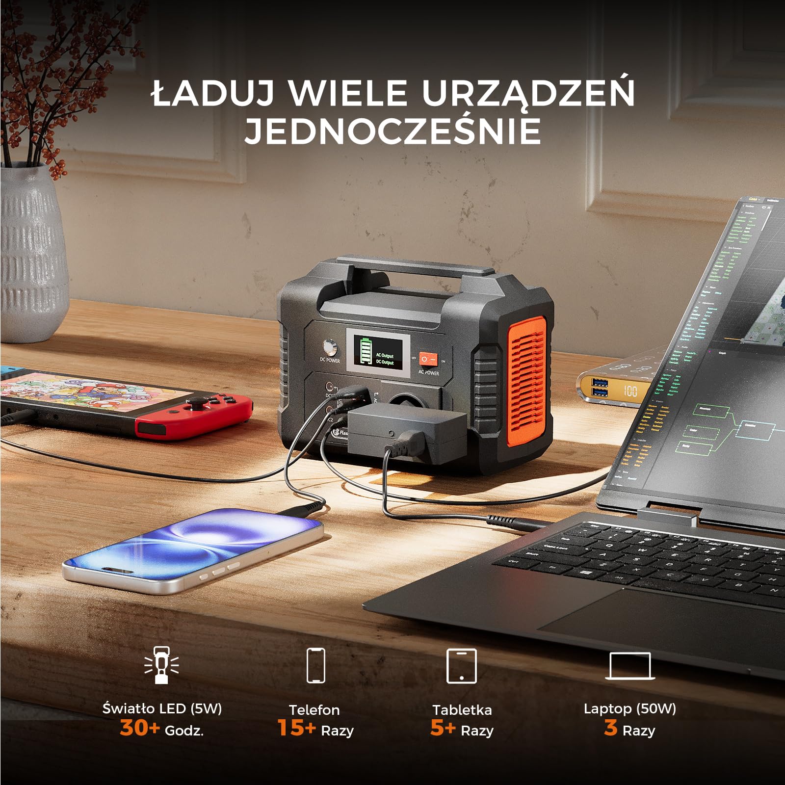 FlashFish 151Wh przenośna stacja zasilania z panelami 60W, generatorem słonecznym 200W, akumulatorem awaryjnego generatora zasilania z wyświetlaczem LCD,do telefonów komórkowych, laptopów, dronów