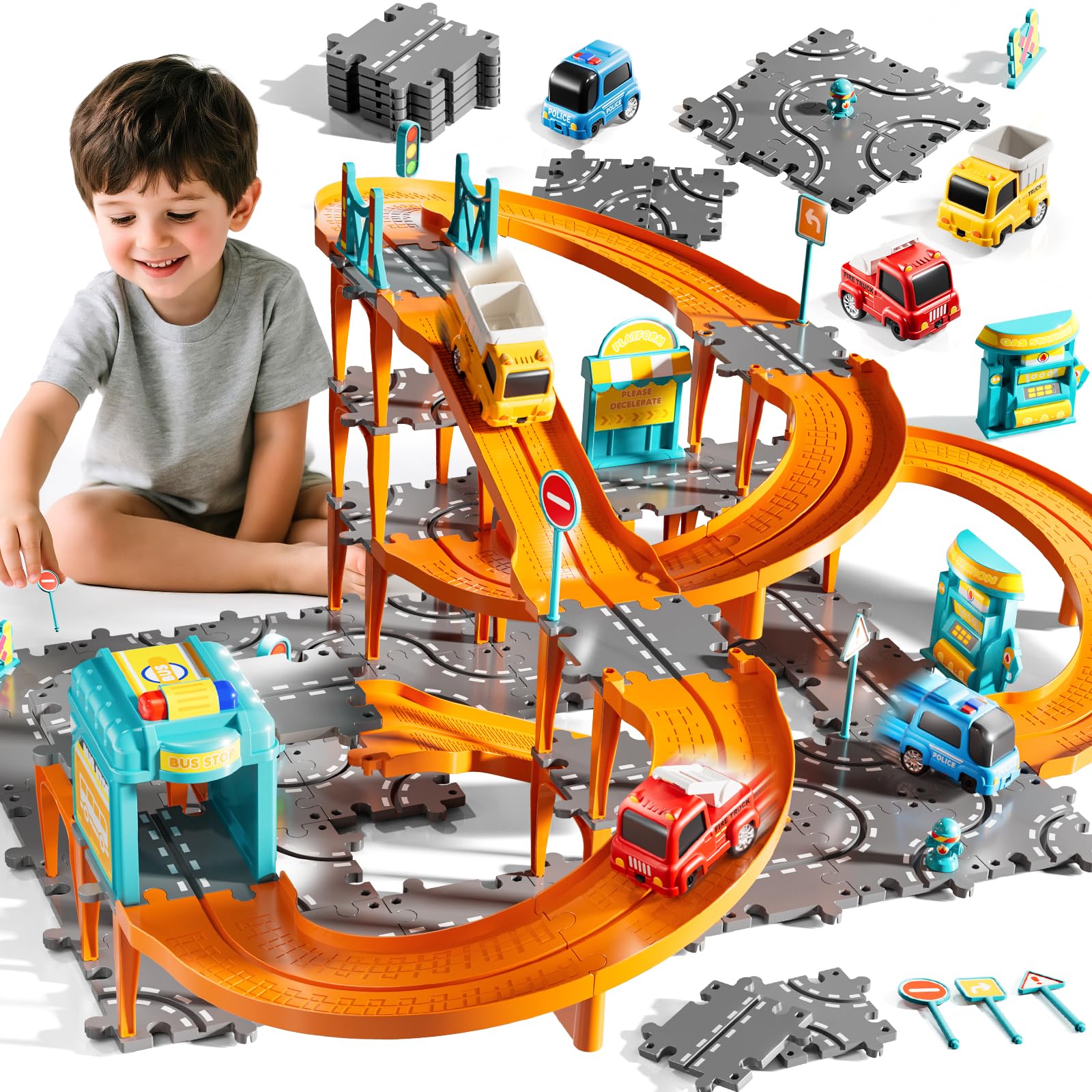 Amazon.com: KIZONLY Puzzle Racer Kids Car Track Set, 4-Tier Race