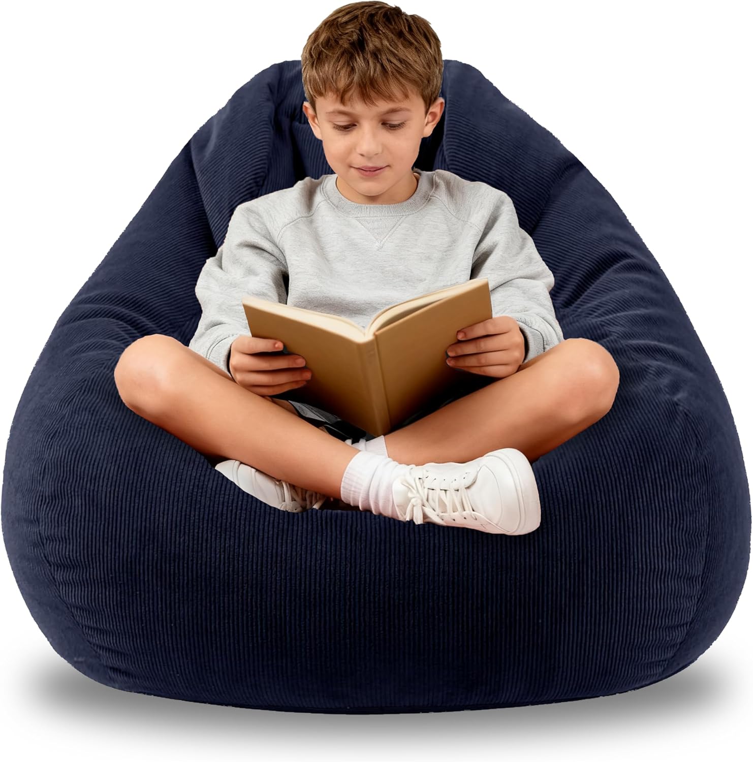 Bean Bag Chairs for Kids Chair Round Sofa Memory Foam Filling Reading Gaming Sofa for Living Room Bedroom 3 FT Navy Blue