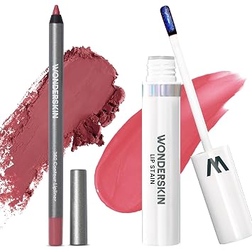 Wonderblading Lip Stain Peel Off Masque Romance with 360 Contour Lipliner Rosewood