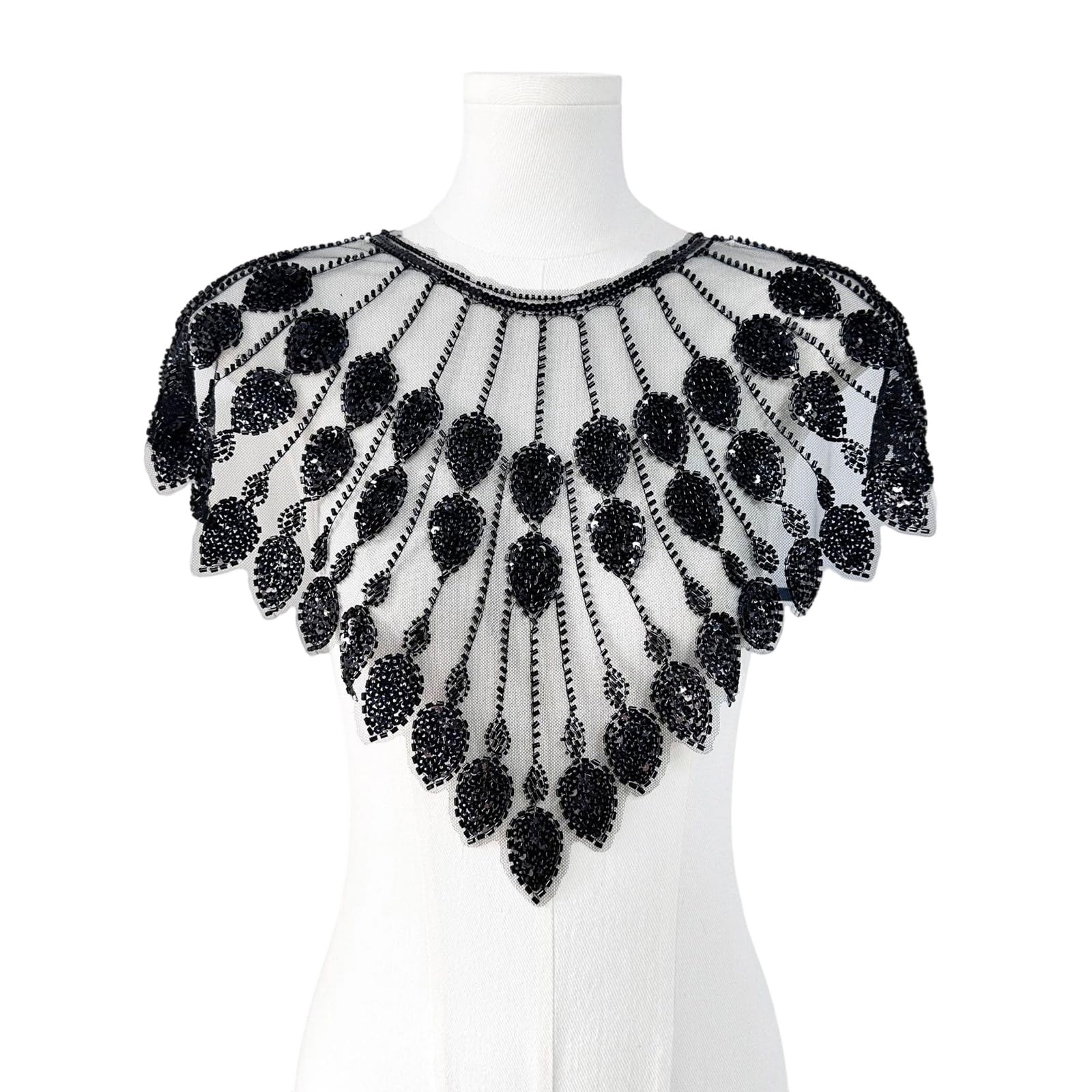 NVOQILIN Dress Applique Embroidery Sequins Beads Sew on Collar Patches Applique for Evening Gown Bridal Dress Polyester Shaped