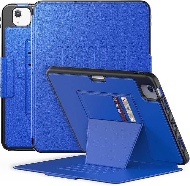 SEYMAC Smart Case for iPad Air 5th/4th Gen 10.9 Inch 2022/2020, iPad Pro 11 2022/2021/2020/2018 with Auto Sleep/Wake Function, [7 Adjustable Angles Magnetic Stand], Card Slots, Pencil Holder, Blue