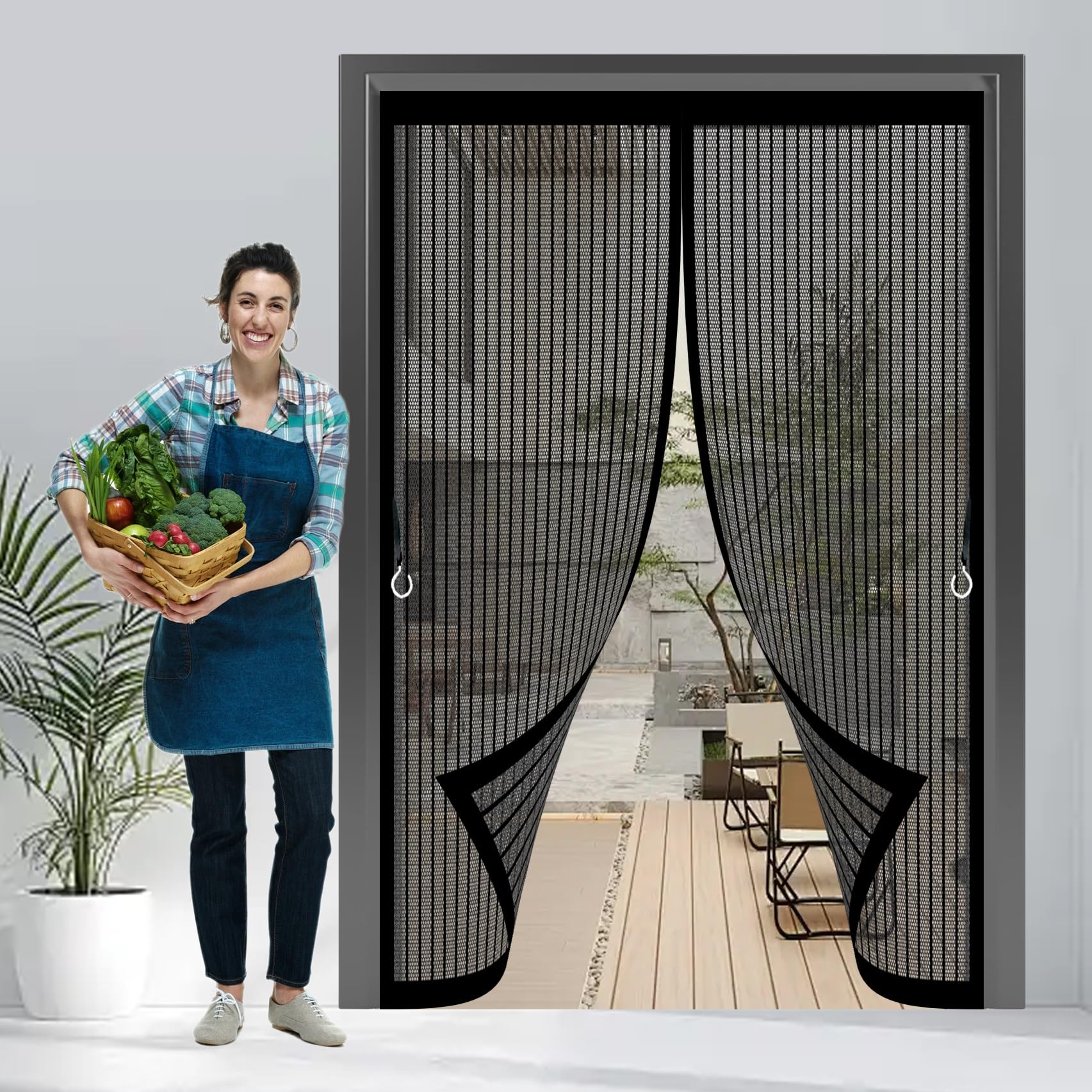 Rideau moustiquaire magnétique 155x190 cm fermeture automatique sans perçage noir