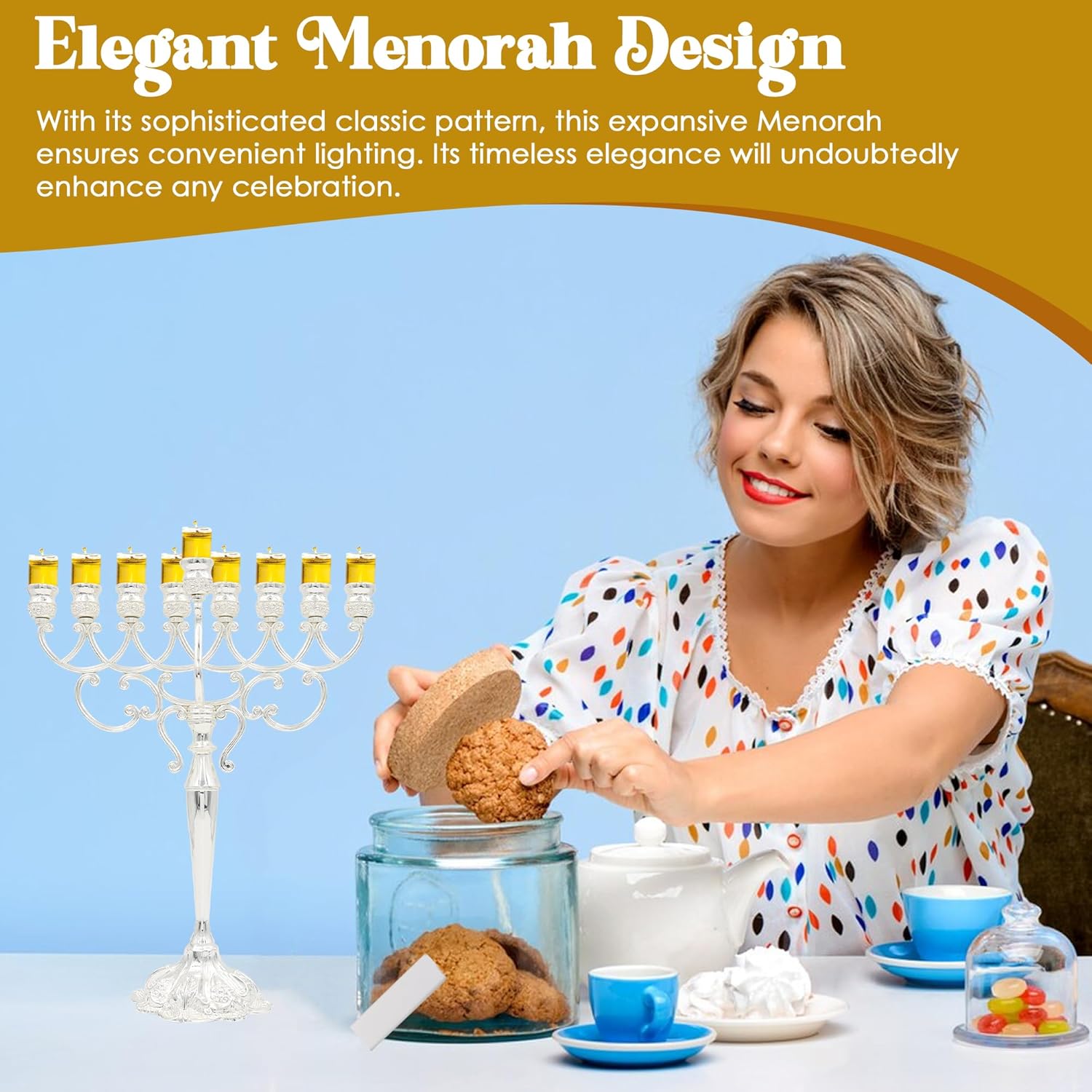 Majestic Giftware Silver-Plated Chanukah Oil Menorah - Classic Design (MN-HA140) | Fits Standard Chanukah Oil Cups and Large Candles | Durable & Long-Lasting Quality | Hanukkah Menorah - 13.5” High