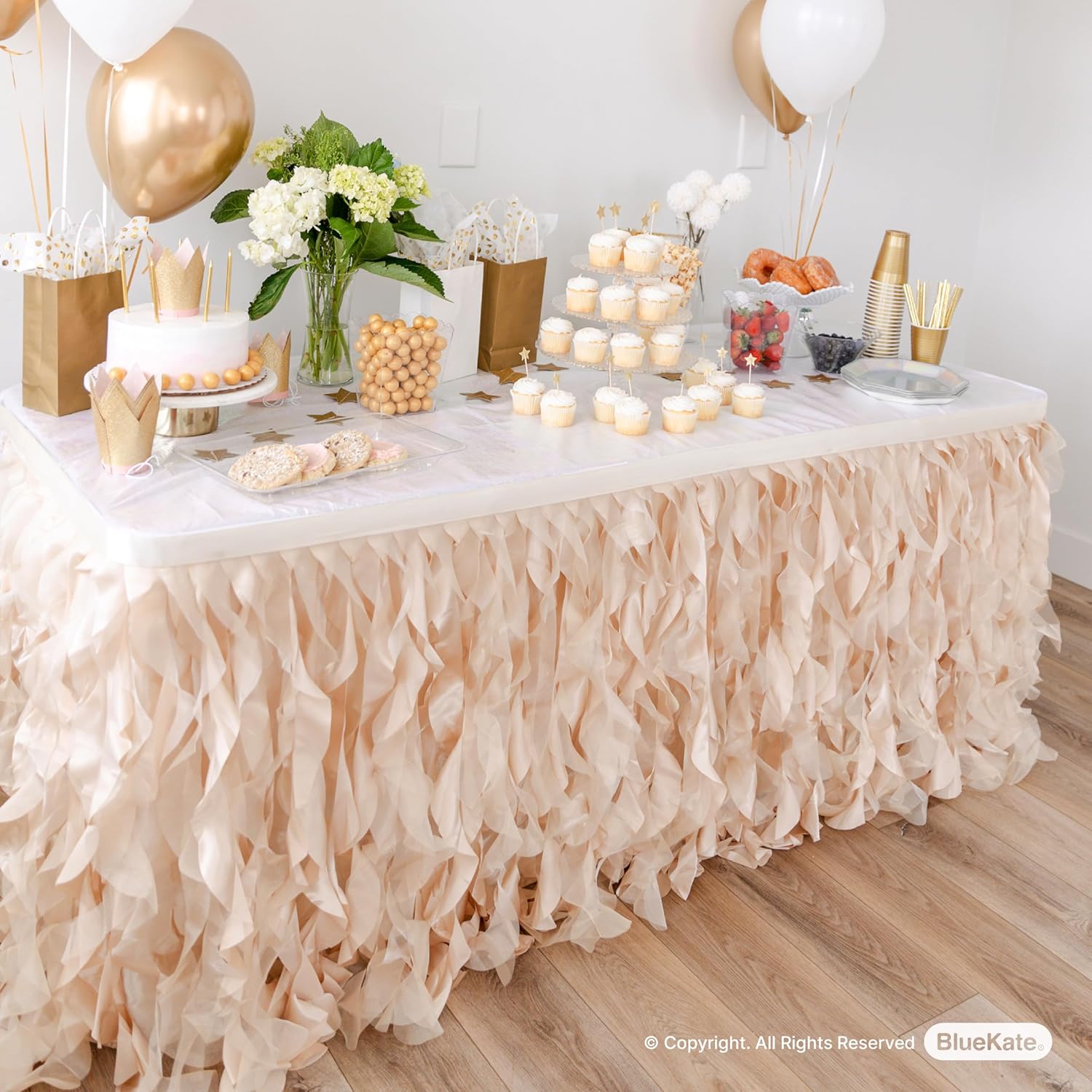 Champagne Gold Table Skirt. 6ft Table Skirt with Double Layer Orga