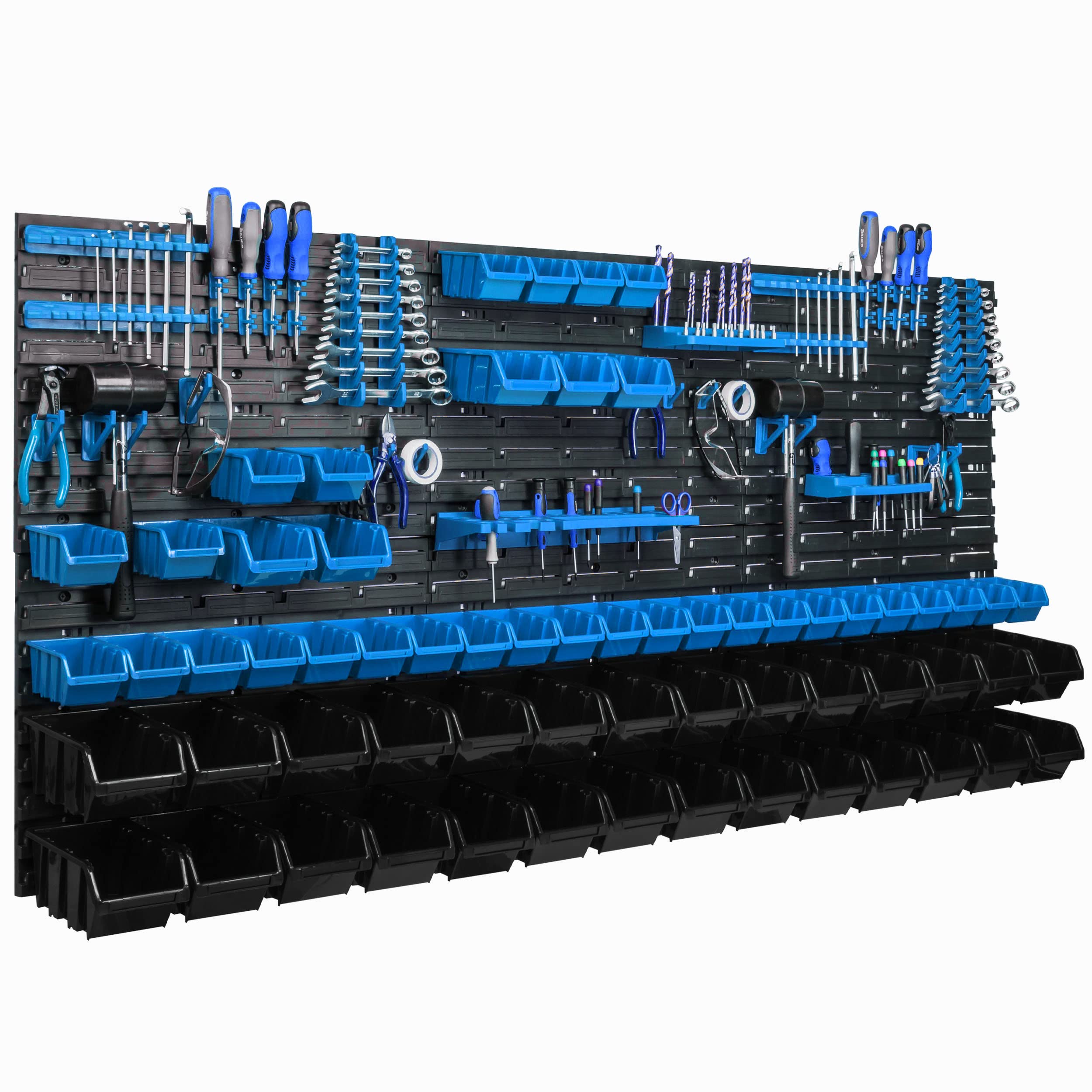 System przechowywania regał ścienny 173 x 78 cm, uchwyty narzędziowe, 63 szt. Pojemniki do układania w stos, regał do przechowywania magazynów, bardzo mocne płyty ścienne, regał z możliwością rozszerzenia, regał warsztatowy, regał magazynowy regał warszta