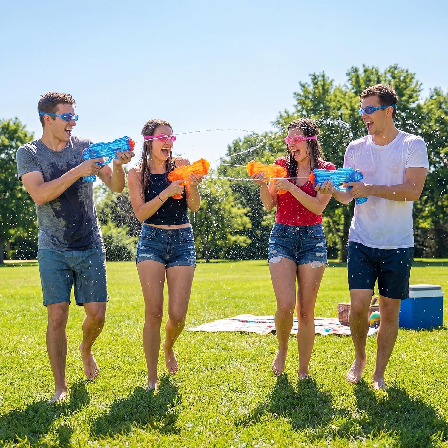 9 Pack Senior Water Fight Bundle Included Water Gun Inflatable Arm Floaties Swimming Goggles Pool Swim Party Set Leakproof Guns Inflatable Rings Swimming Goggles for Summer