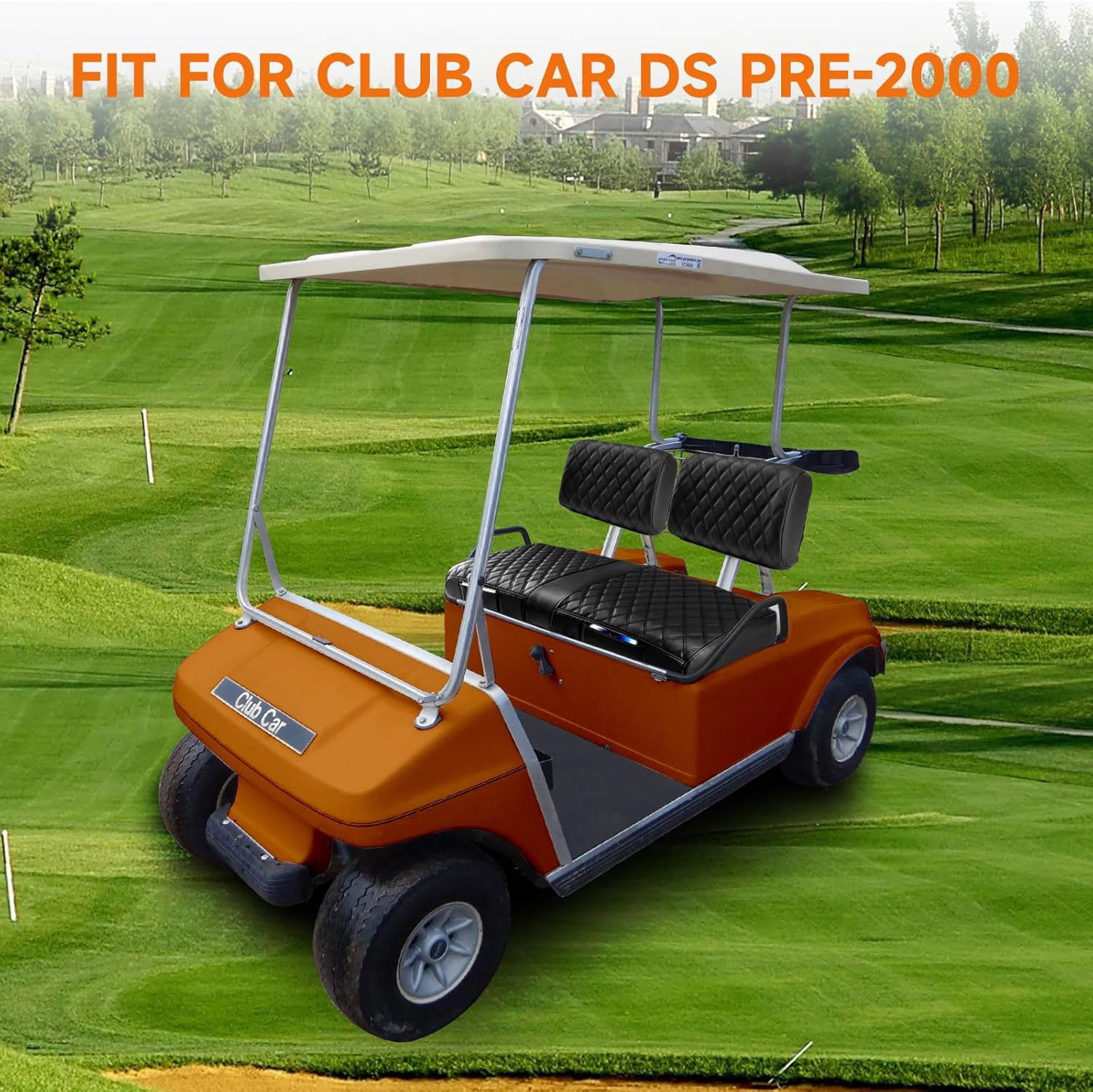 Club Car DS Pre-2000 Seat Covers, Golf Cart Seat Covers for Club Car DS 1982-2000 Front Seats, Enhanced/Comfortable/Breathable Vinyl Leather, Waterproof and Non-Slip, 2 Convenient Pockets