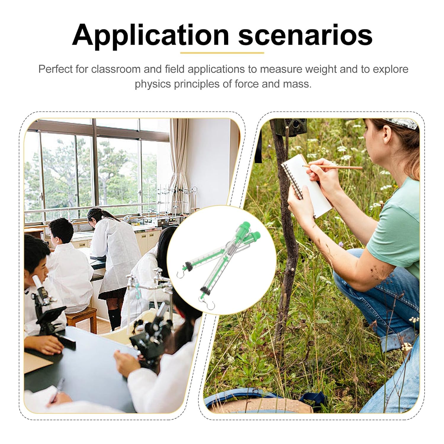 2pcs Portable Spring Scale Force Dynamometer with Hanging Hook Mechanical Tubular Balance for Physics Experiments Clear Cylinder Design for Classroom and Field Use Random Color