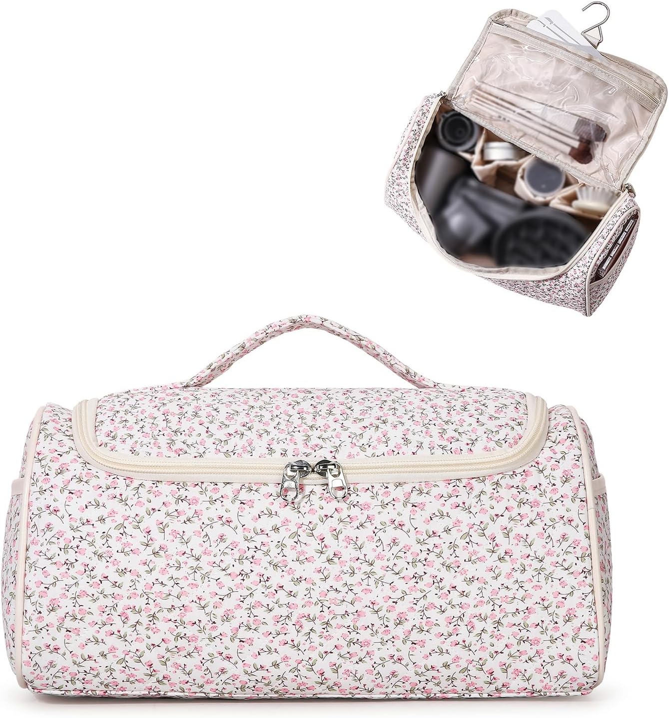 Quilted Hair Tool Bag for Travel Storage, Large Organizer Case for Hair Dryer with Hanging Hook & Handle,Organizer with 4 Thickened Compartments, Lightweight