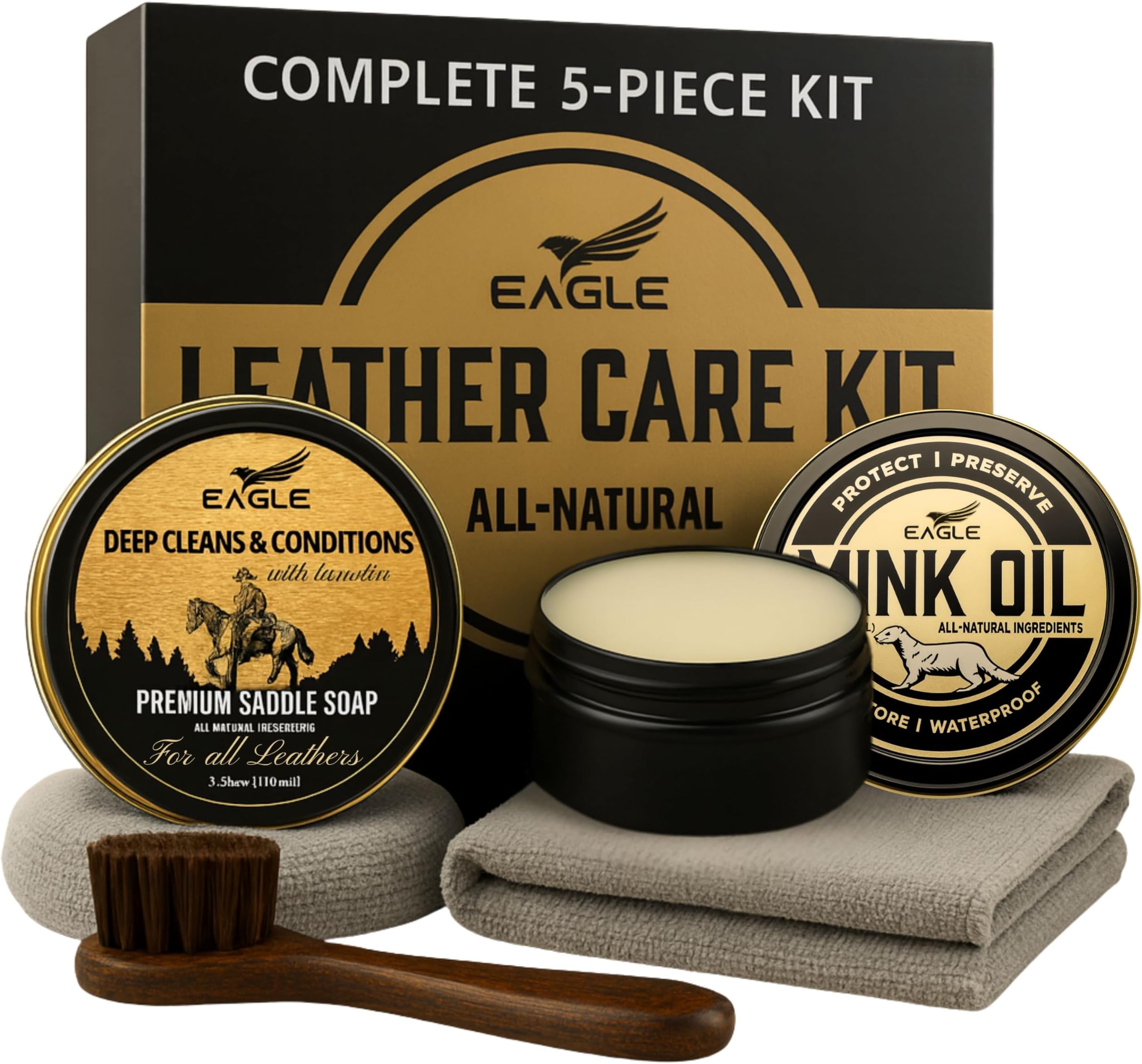 - Leather Boot Care Kit – Mink Oil, Saddle Soap for Leather, Applicators & Cloth – Leather Care Kit, Boot Leather Care Kit, Leather Shoe Care Kit for Cowboy Boots, Work Boots, Shoes, and Tack