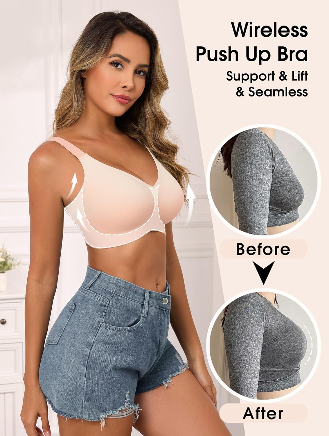 SHIJIALI Women's Wireless Bra Full-Coverage Comfort Breathable Seamless Lift for Everyday T-Shirt Wear Bra - Image 3