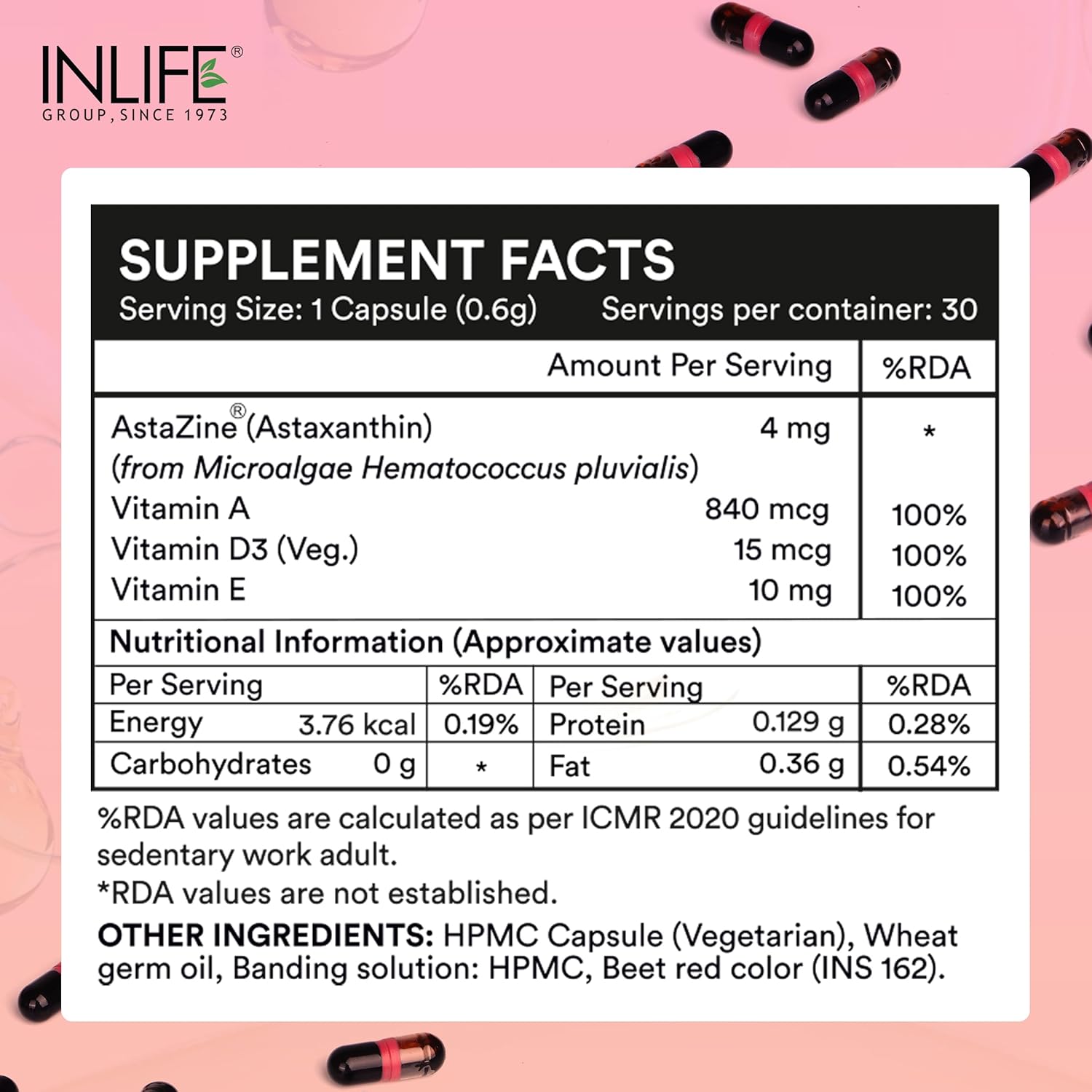 Inlife Astaxanthin 4 Mg Supplementary Astazine | Natural antioxidant supplements with vitamin A, D3 and E - High absorption formula - 30 liquid -filled vegetarian capsules Inlife Astaxanthin 4 Mg Supplementary Astazine | Natural antioxidant supplements with vitamin A, D3 and E - High absorption formula - 30 liquid -filled vegetarian capsules