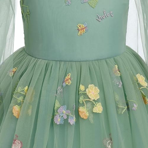 Miniatura 5 de Vestido de tul de encaje con floal para niña de flores, vestido de princesa sin espalda para boda, dama de honor, concurso de comunión, vestido maxi