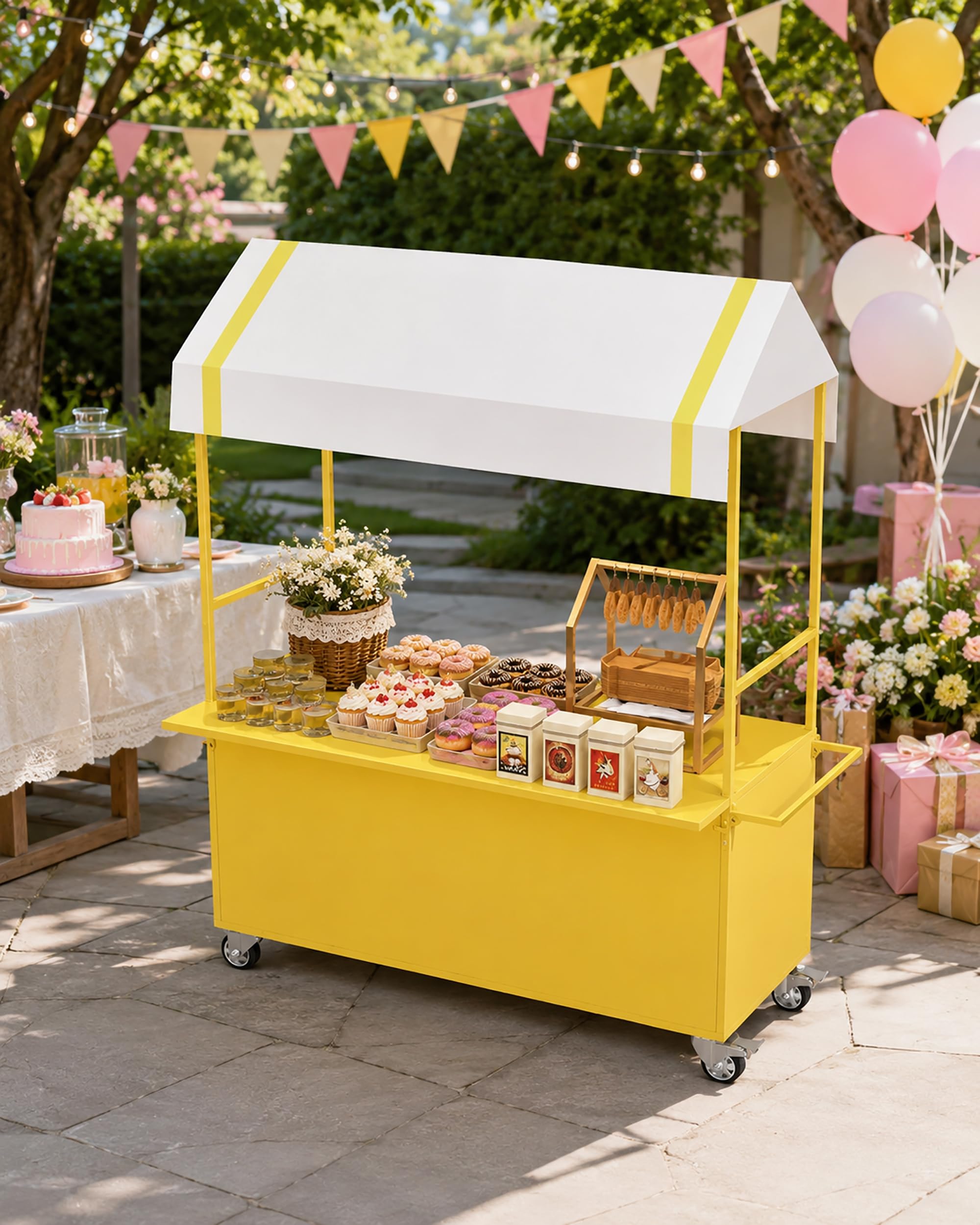 Carrello Portatile per Venditori Ambulanti con Pannello Estensibile Pieghevole, Espositore da Strada, Carrello Mobile per Alimenti con Tettoia per Street Food, caffè, Eventi