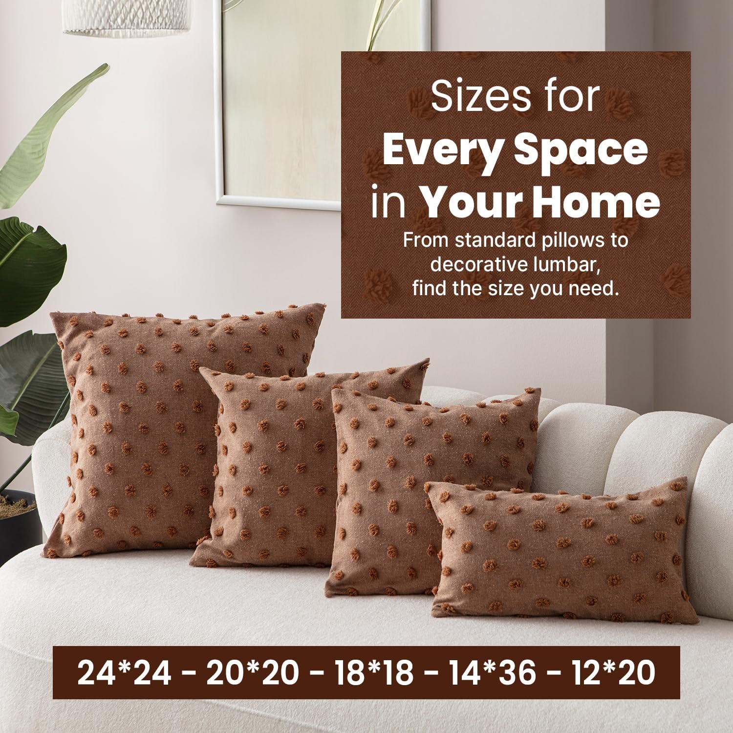 EtaVita Caramel Brown Throw Pillow Covers 20x20 Set of 2 - Warm Decorative Cushion Cases, Cotton Blend with Hidden Zipper, Hypoallergenic & Breathable, Cozy Farmhouse Decor for Couch Sofa Bedroom