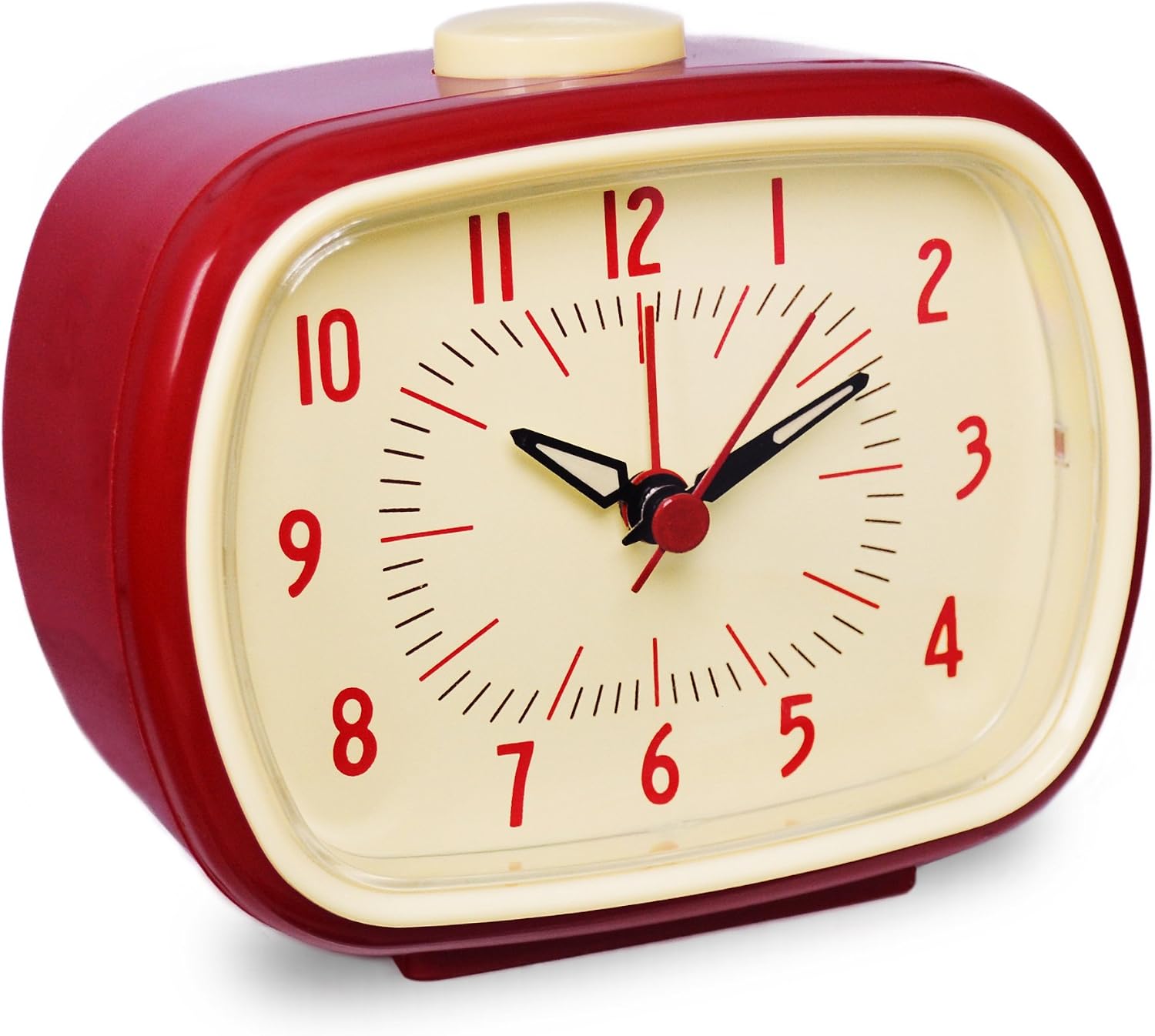 Slash Vintage Retro Old Fashioned Quiet Non-Ticking Sweep Second Hand, Quartz Analog Desk Clock, Battery Operated, Loud Alarm (Scarlet Red)