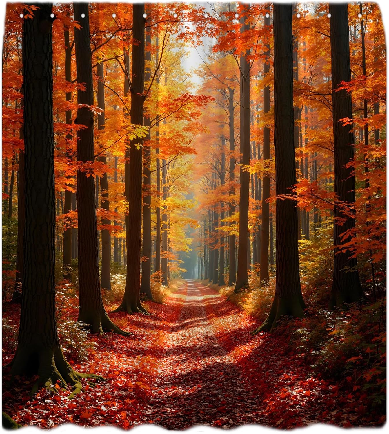 Fall Forest Shower Curtain Autumn Harvest Orange Fallen Leaves Tree Outdoor Nature Scenic Country Bathroom Curtain with Hooks