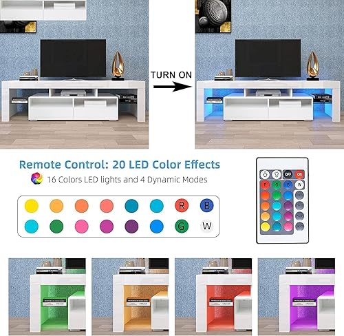 Miniatura 4 de Goujxcy Soporte de TV LED para televisores de 65 pulgadas, centro de entretenimiento de alto brillo con cajones de almacenamiento, mesa de consola