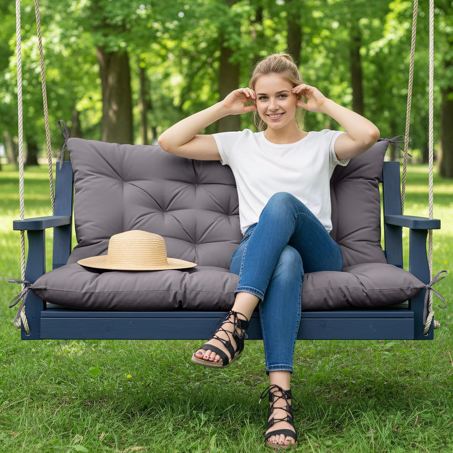 Waterproof Swing Seat Cushions: 2/3/4 Seater Thick Patio Bench with Anti Slip Stripor Garden Furniture Pad for Stylish Garden Decoration (Dark Grey, 100x100cm)