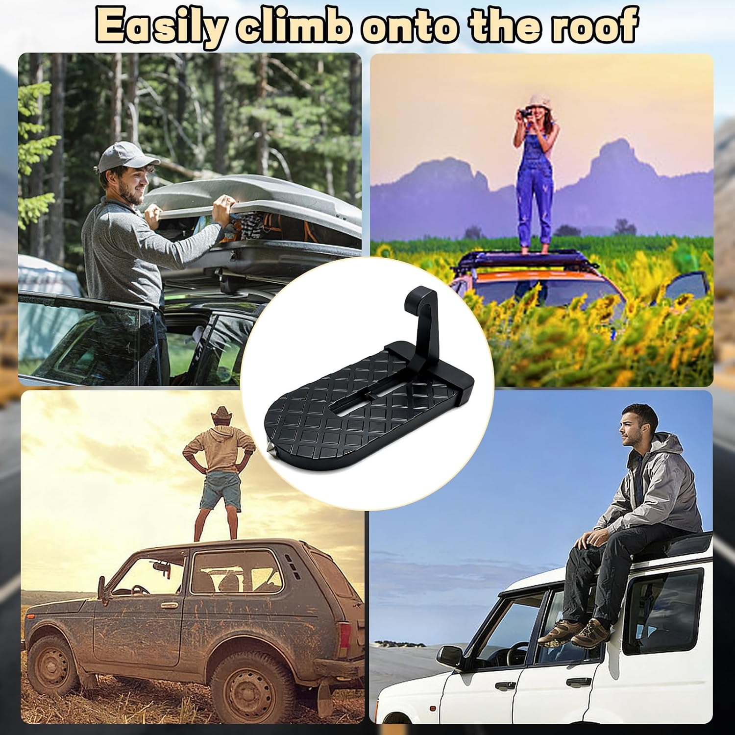 Car Door Step,Universal Car Door Latch Step for Car Roof Access,Aluminum Alloy Folding Step for SUV and Truck,Truck Accessory Door Step with Window Breaker Hammer, Rated for 400 lbs,Black