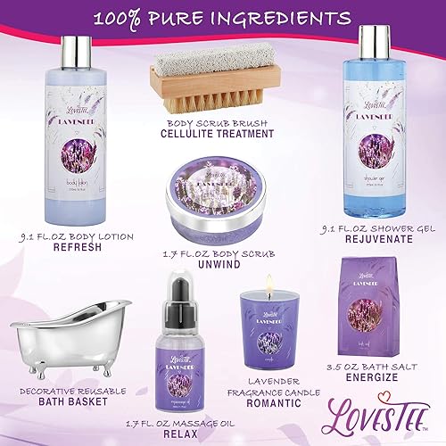 Miniatura 4 de Regalos para el Día del Meses, cestas relajantes de regalo de spa de lavanda para cumpleaños de mujer, juego de baño y cuerpo, kit incluye vela,