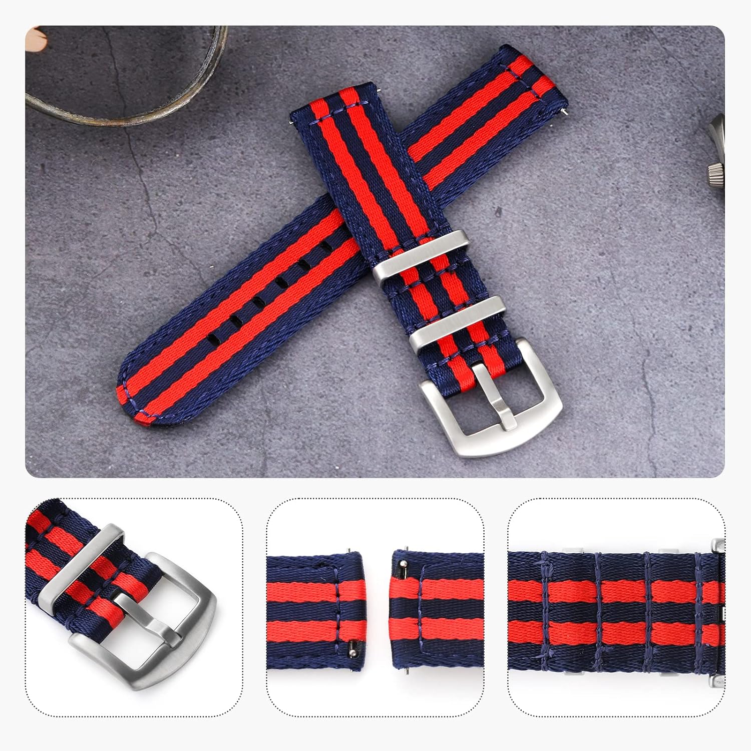 watchdives Nylon Watch Band 20mm Fast Release Watch Band Multicolor Replacement Watch Straps for Men Women(20mm,Blue Red)