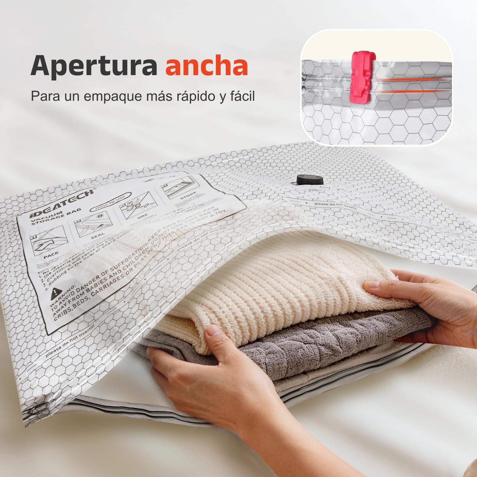 IDEATECH Bolsas de Almacenamiento al Vacío 15 Pack (5S 50x40cm+5M 60x40cm+5L 60x50cm) Reutilizables con Bomba USB para Ropa Edredones Mantas Viaje