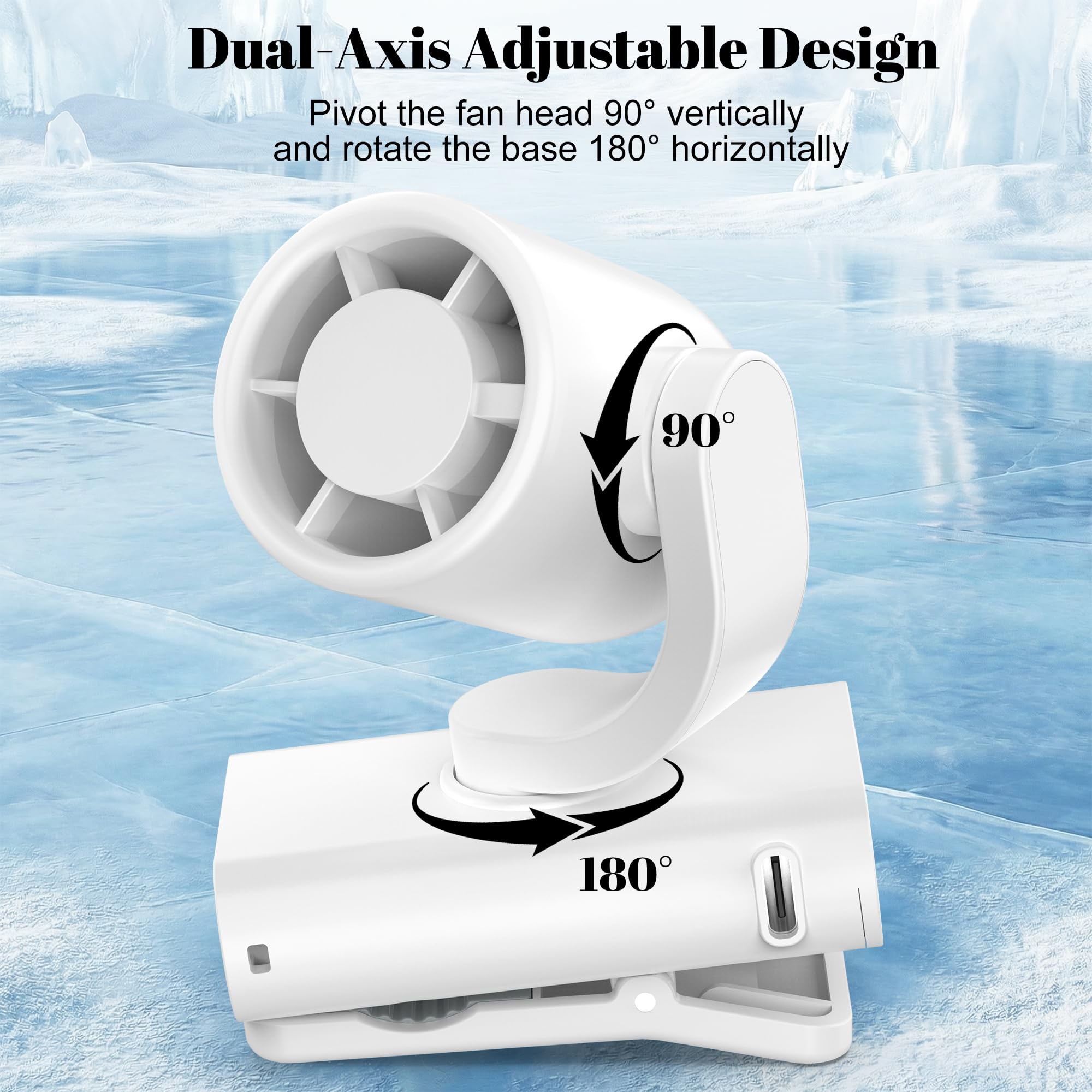 Mini ventilatore portatile a clip, piccolo ventilatore personale silenzioso alimentato a batteria USB-C ricaricabile regolabile a 199 velocità leggero per esterni, viaggi e ufficio, bianco