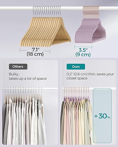 Miniatura 5 de SONGMICS Paquete de 50 perchas de terciopelo antideslizantes con ganchos giratorios de color oro rosa, perchas delgadas que ahorran espacio, perchas