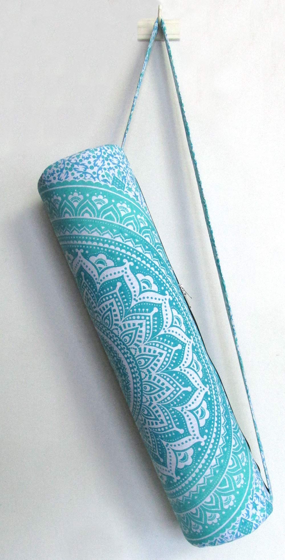 CRAFT KALA Indian Mandala Handmade Cotton Hand Full-Zip Exercise Yoga Mat Carry Bag Gym Beach Pilates Carrier Bags Hippie Mandala Indian Cotton Bag (Green Ombre)-image-32