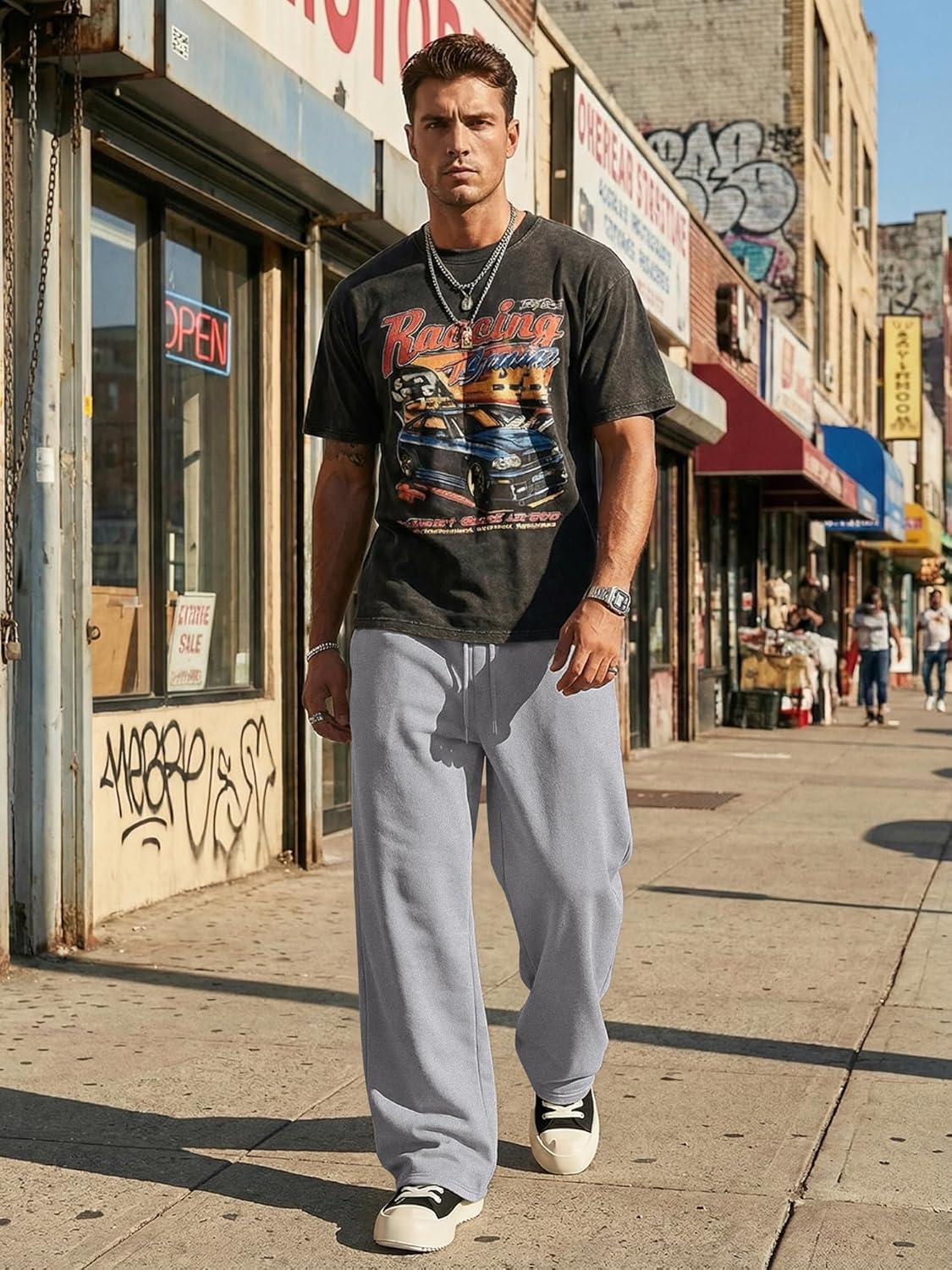 JMIERR Mens Baggy Pants Drawstring Stretch Loose Fit Wide Leg Streetwear Pants with Pockets - Image 4