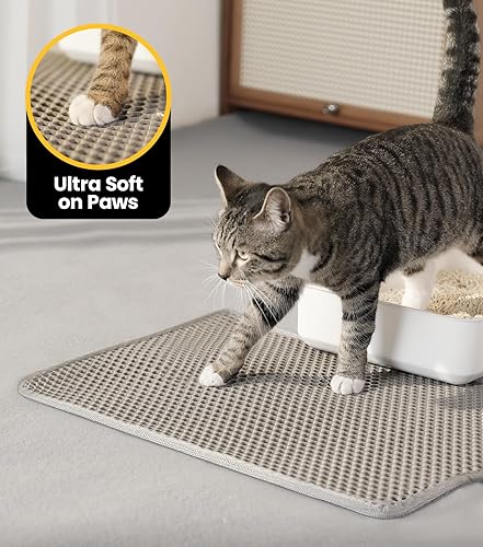 Miniatura 3 de Conlun Alfombrilla de arena para gatos, alfombrilla de captura de arena para gatos, 34 x 26 pulgadas, doble capa, resistente al agua, más fácil de