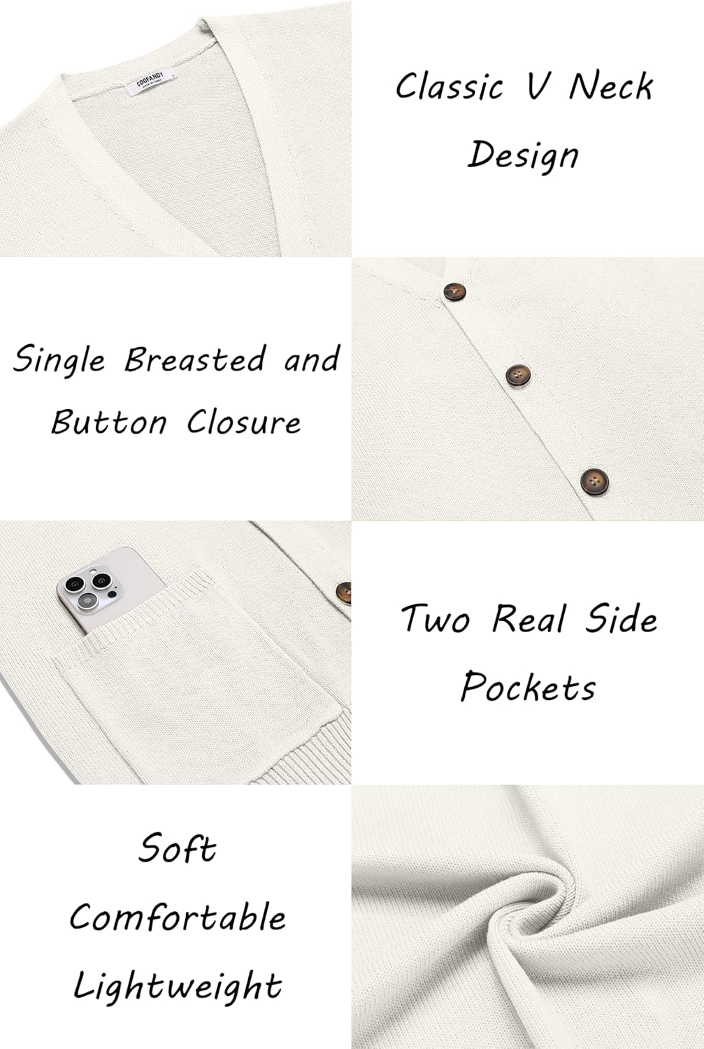 COOFANDY Men's Cardigan Sweater Long Sleeve Casual V Neck Button Down Knitted Sweater with Pockets - Image 5