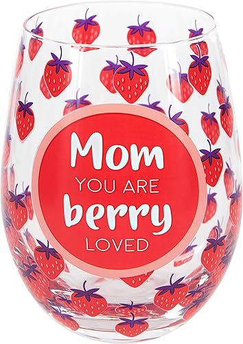 Miniatura 2 de Pavilion Gift Company Vaso de vino sin tallo con texto en inglés "Mom You Are Berry Loved", color rojo