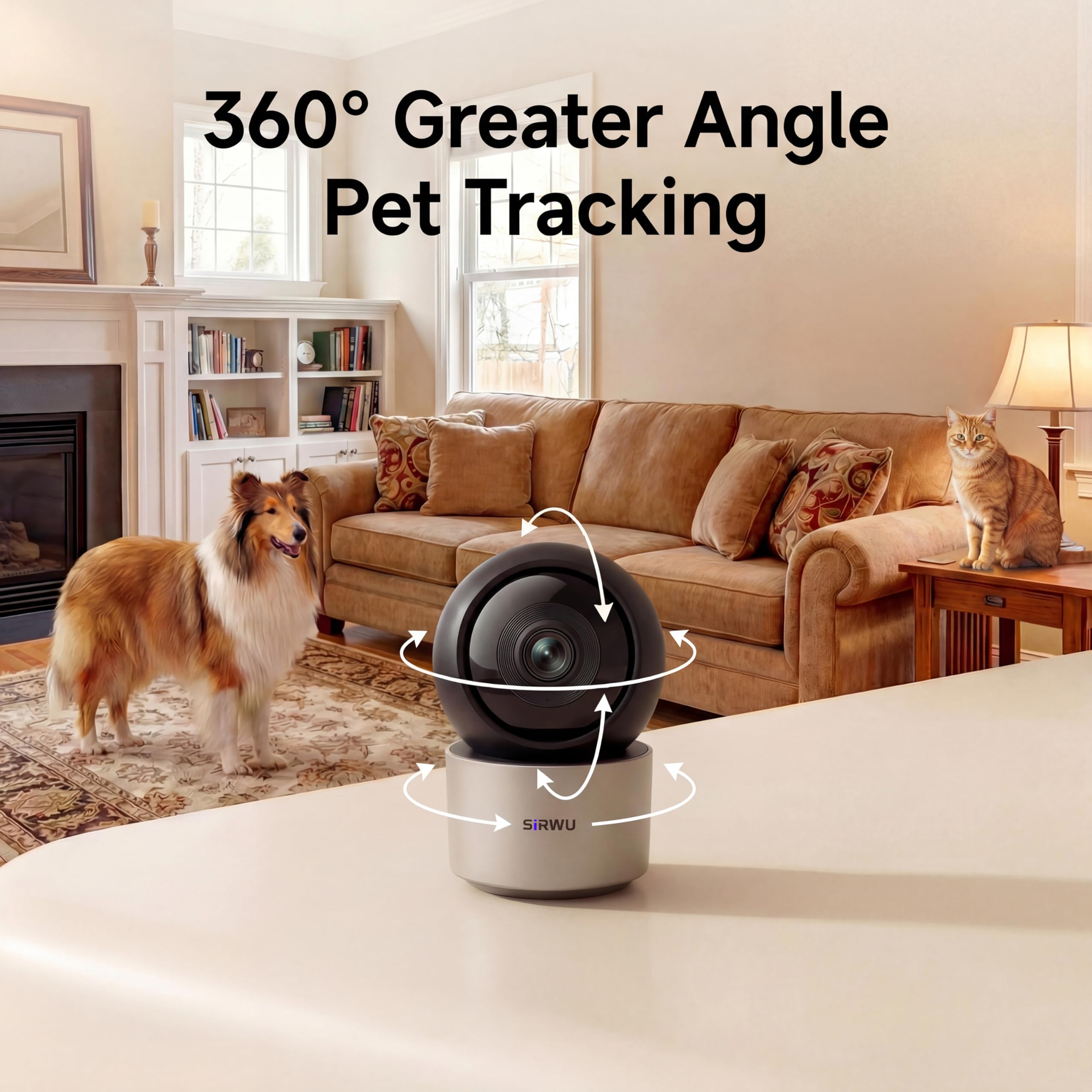 Cámara AI para mascotas, cámara para perros 2K 3MP con reconocimiento y análisis de comportamiento de múltiples mascotas con IA, monitor de gato de visión de 360°, WiFi de doble banda, gris
